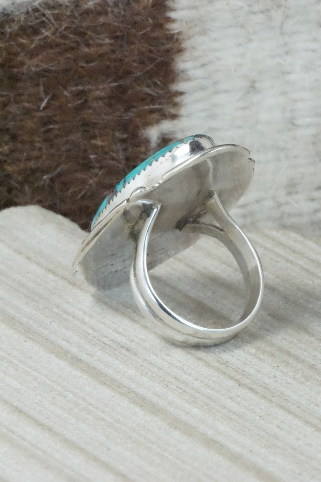 Turquoise & Sterling Silver Ring - Kenny Calavaza - Size 6.5