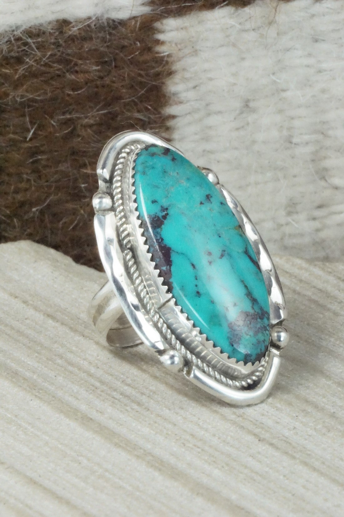 Turquoise & Sterling Silver Ring - Kenny Calavaza - Size 6.5