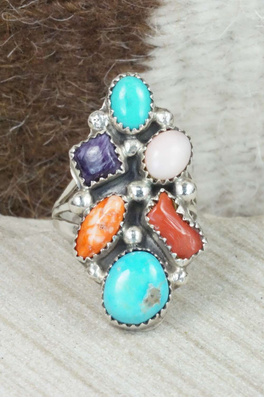 Multi Stone & Sterling Silver Ring - Roberta Begay - Size 7.75