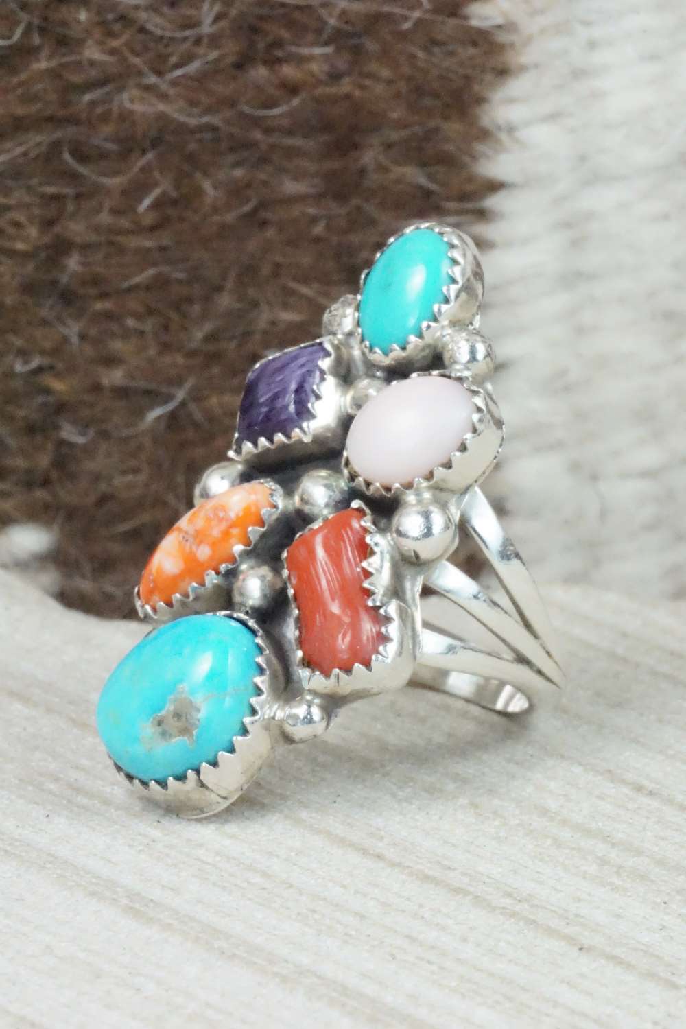 Multi Stone & Sterling Silver Ring - Roberta Begay - Size 7.75
