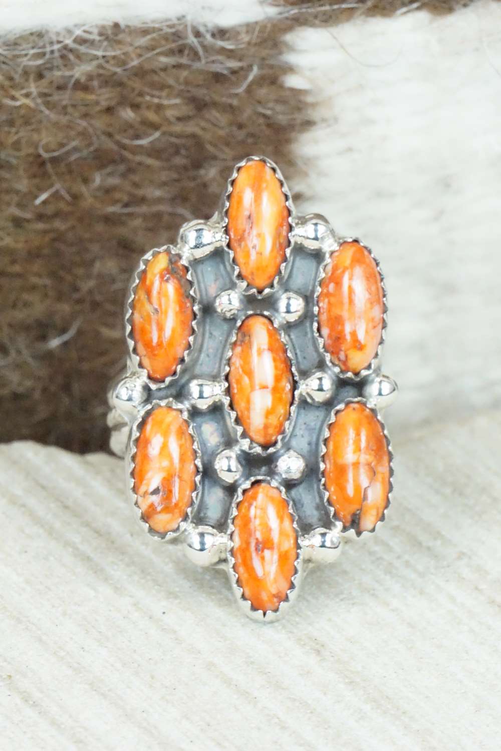 Spiny Oyster & Sterling Silver Ring - Roberts Begay - Size 9.25