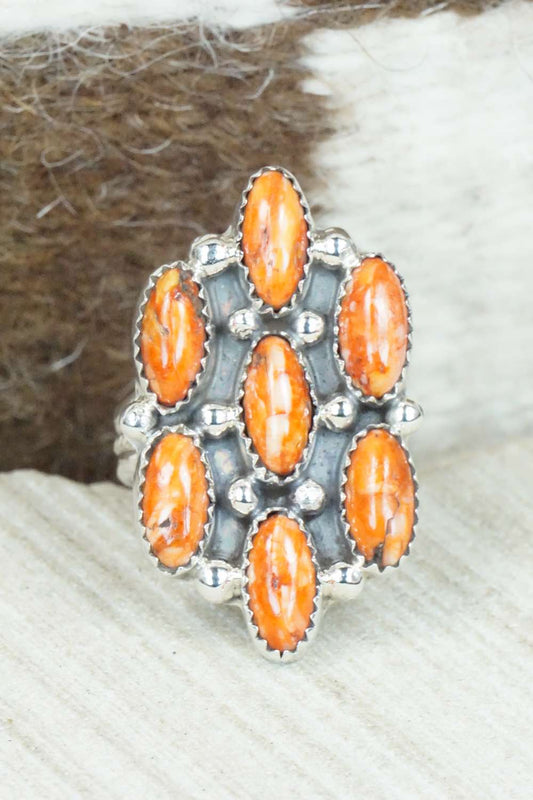 Spiny Oyster & Sterling Silver Ring - Roberts Begay - Size 9.25