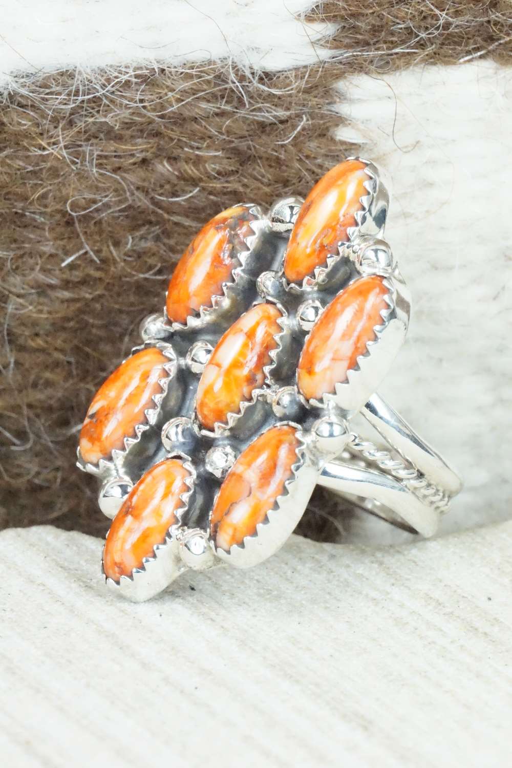 Spiny Oyster & Sterling Silver Ring - Roberts Begay - Size 9.25