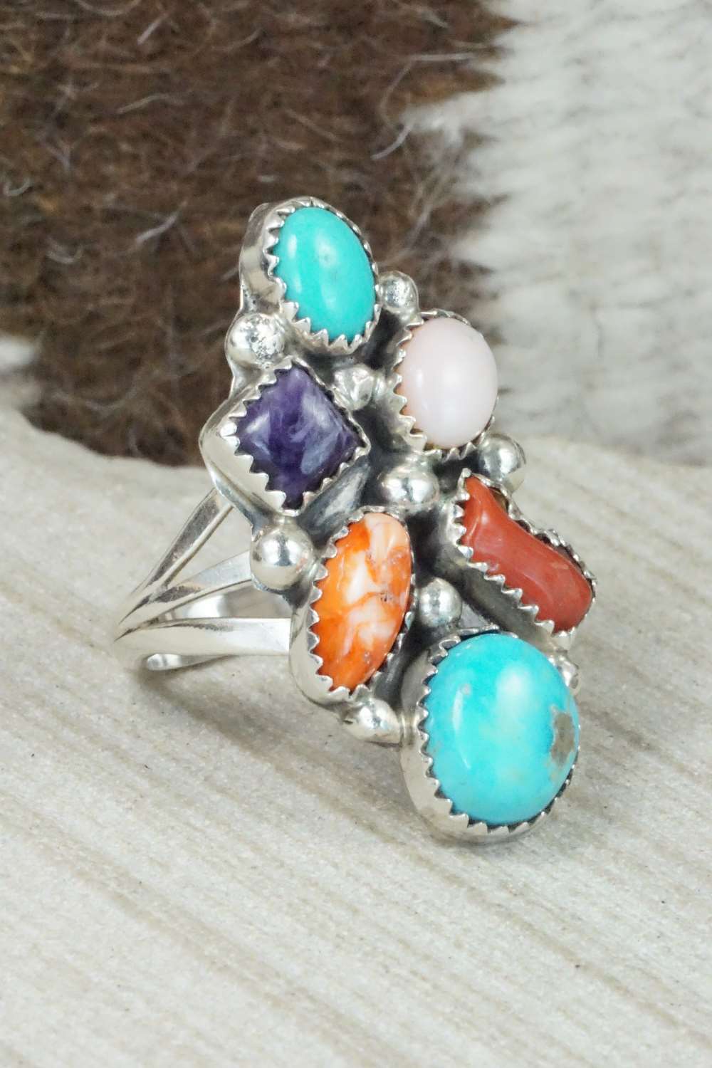 Multi Stone & Sterling Silver Ring - Roberta Begay - Size 7.75