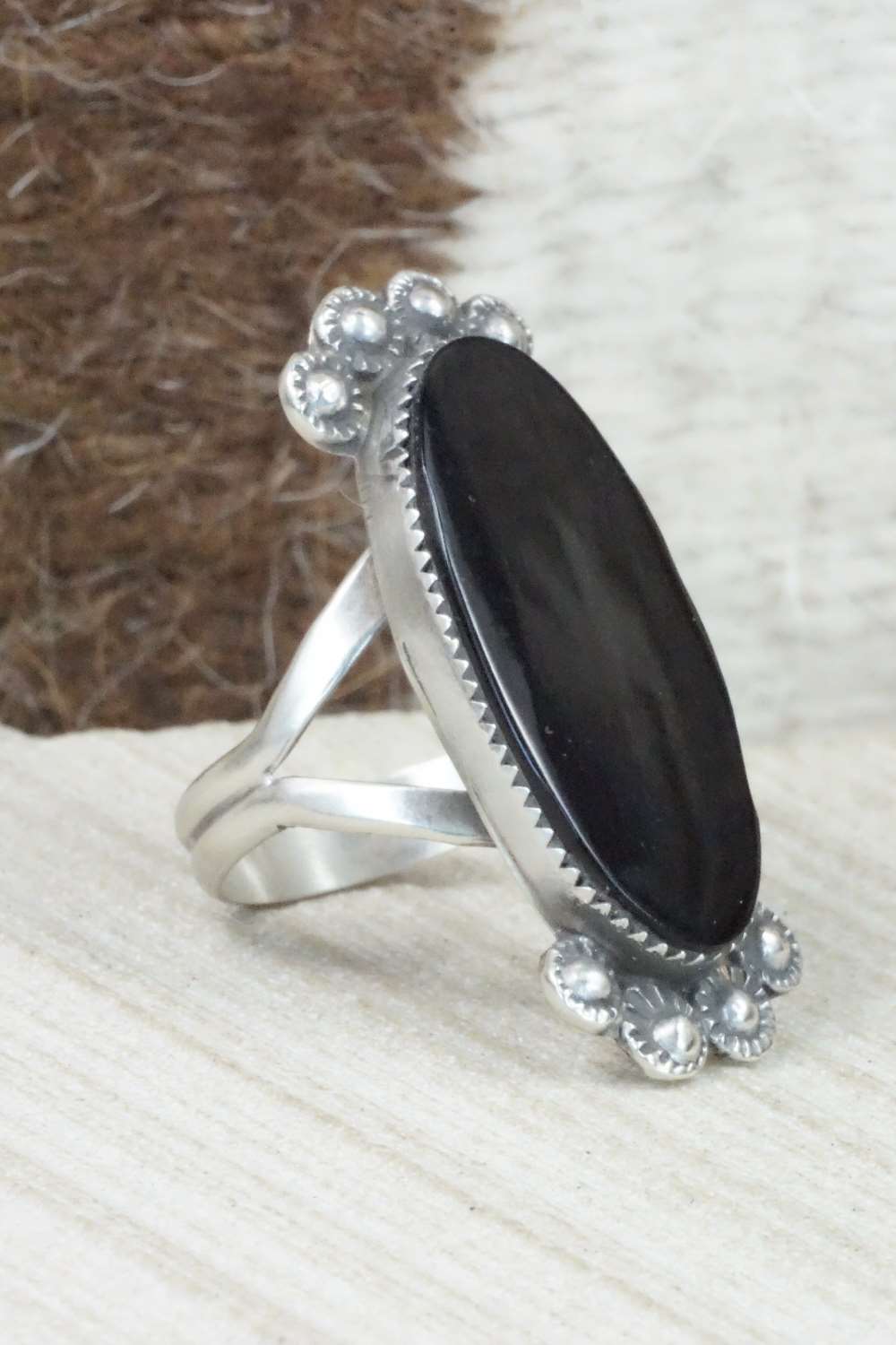 Onyx & Sterling Silver Ring - Selina Warner - Size 8.25