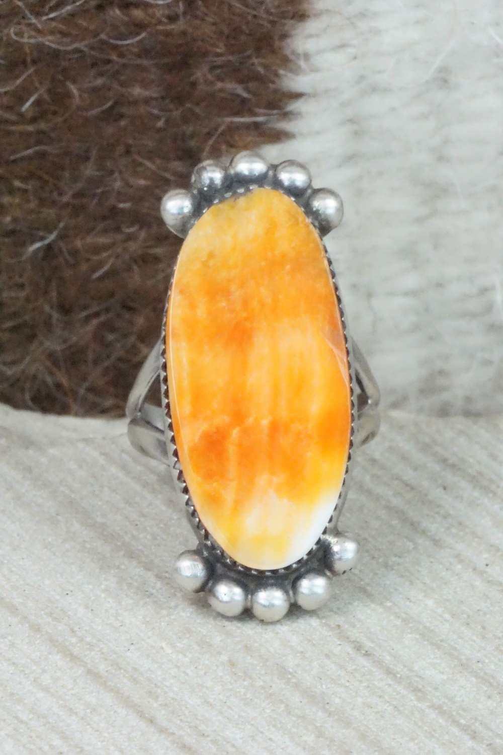 Spiny Oyster & Sterling Silver Ring - Selina Warner - Size 6.5