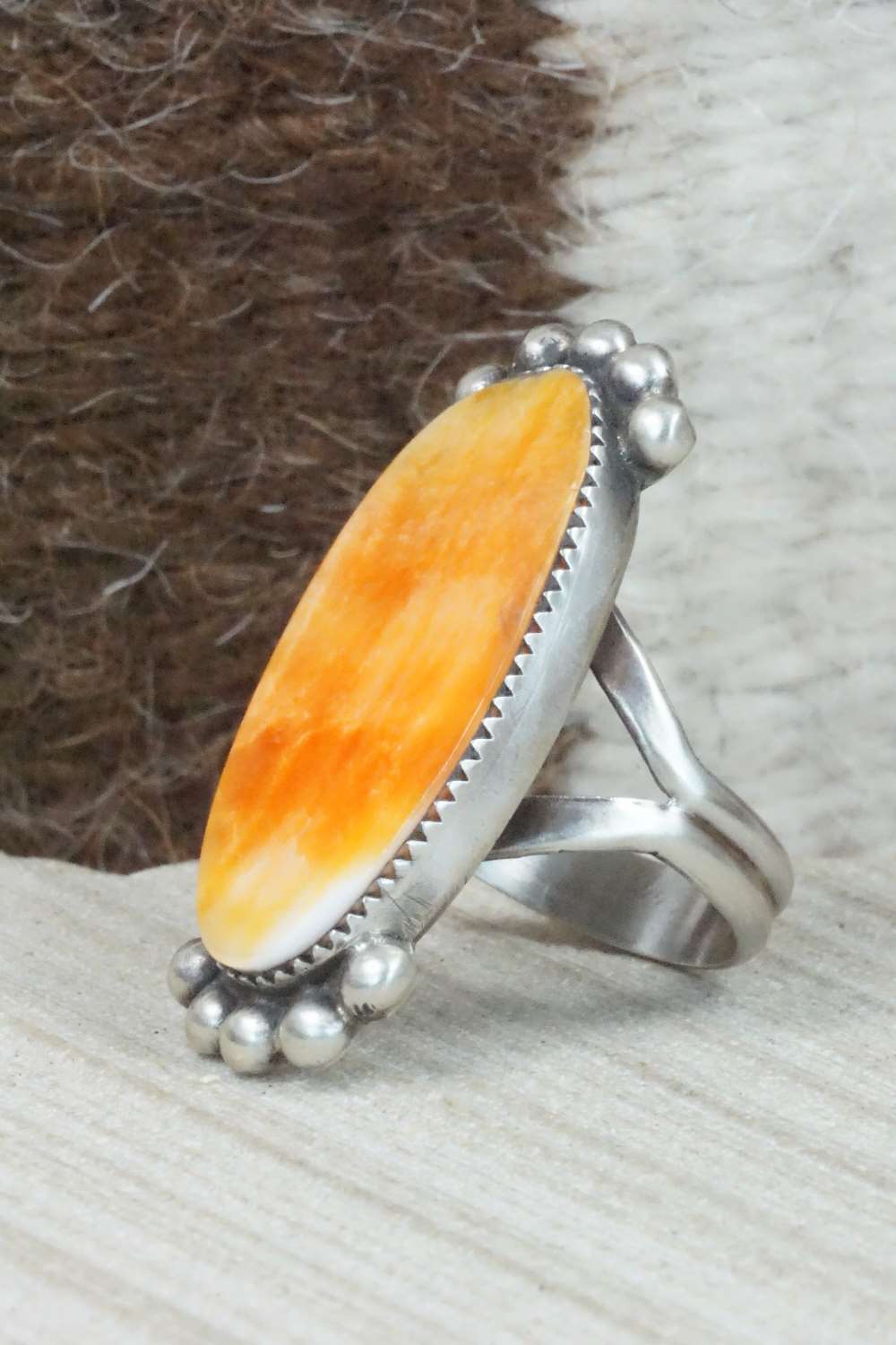 Spiny Oyster & Sterling Silver Ring - Selina Warner - Size 6.5