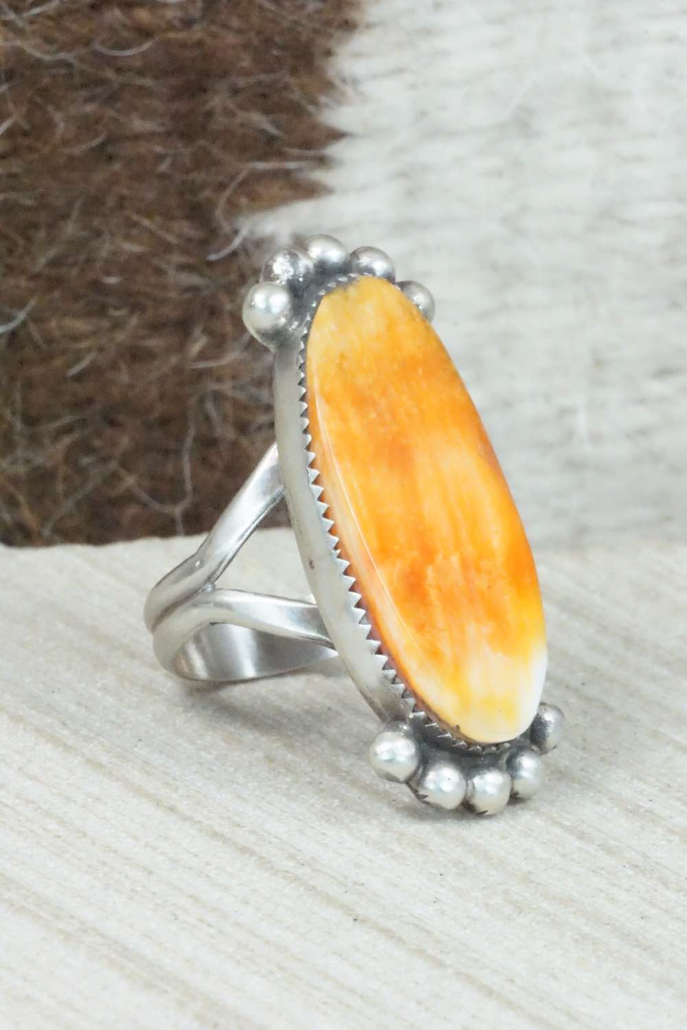 Spiny Oyster & Sterling Silver Ring - Selina Warner - Size 6.5