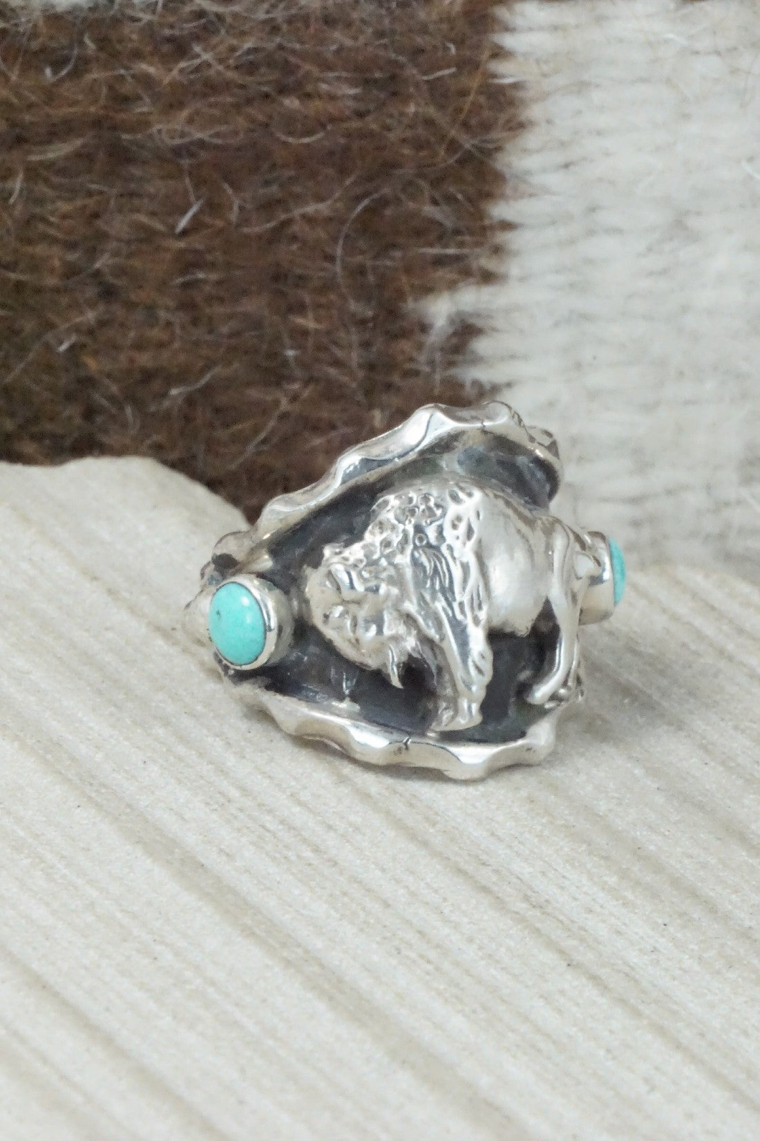 Turquoise & Sterling Silver Ring - Genevieve Francisco - Size 9.5