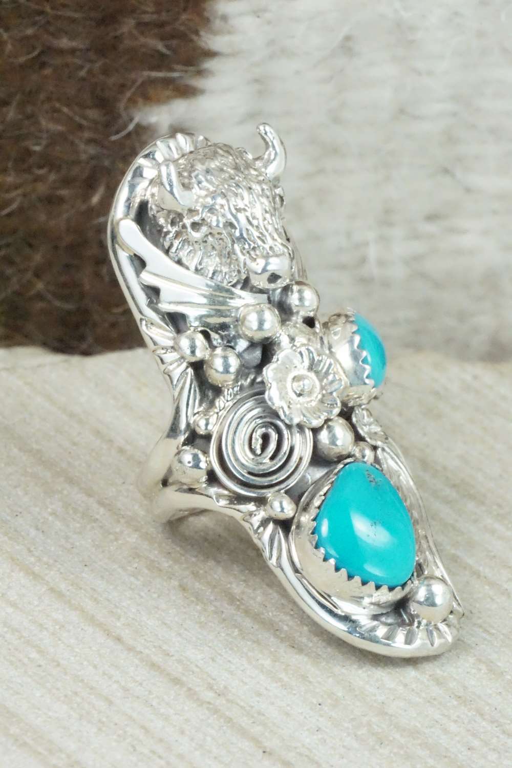 Turquoise & Sterling Silver Ring - Genevieve Francisco - Size 4.75