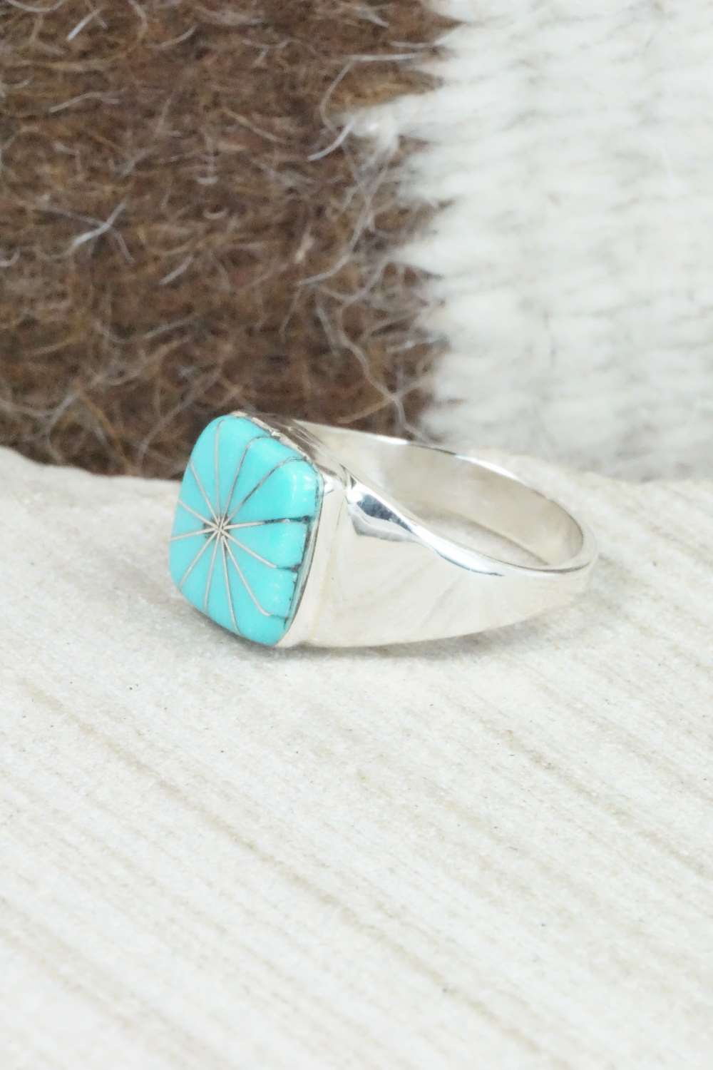 Turquoise & Sterling Silver Ring - Johnson Laweka - Size 6.5