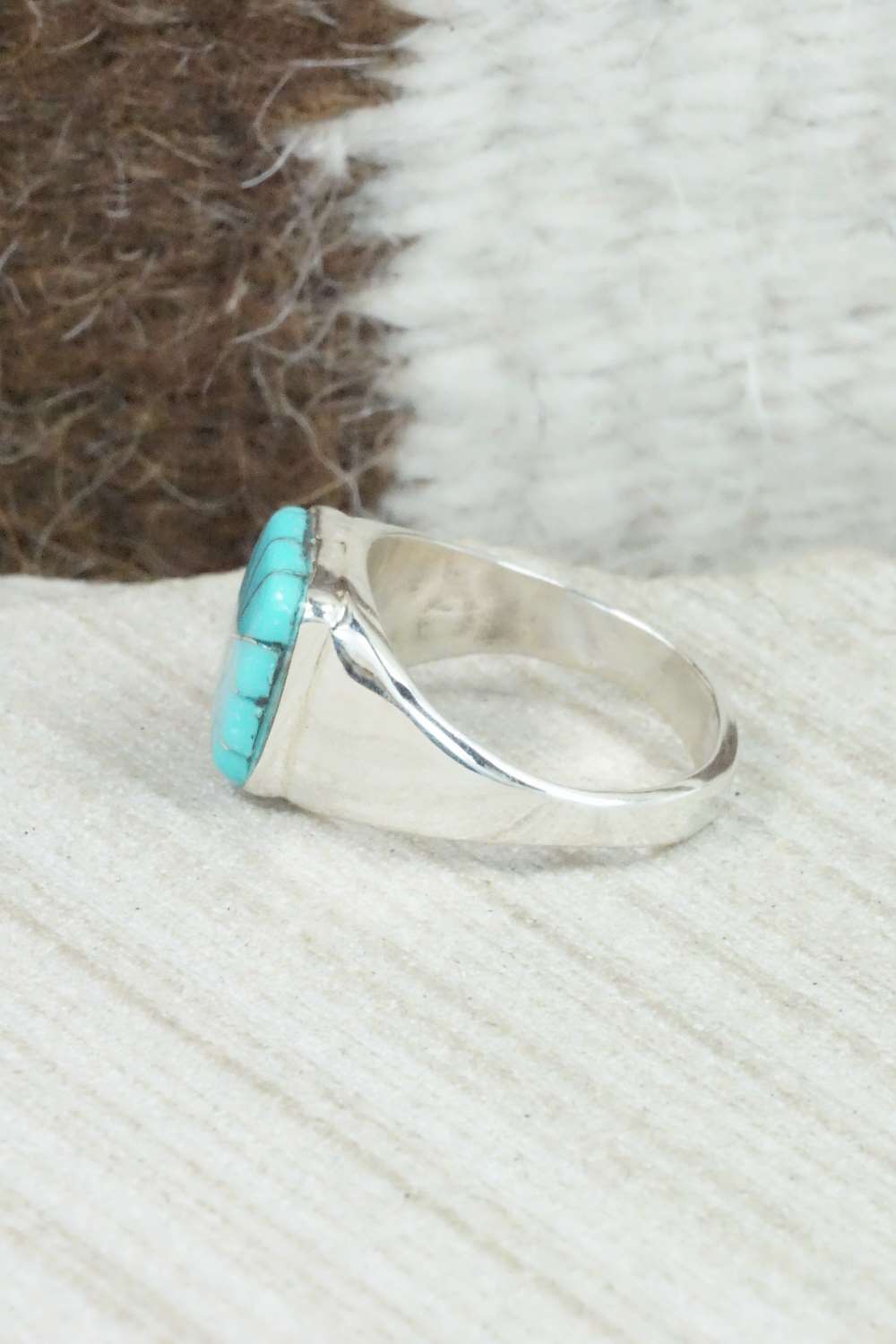 Turquoise & Sterling Silver Ring - Johnson Laweka - Size 6.5