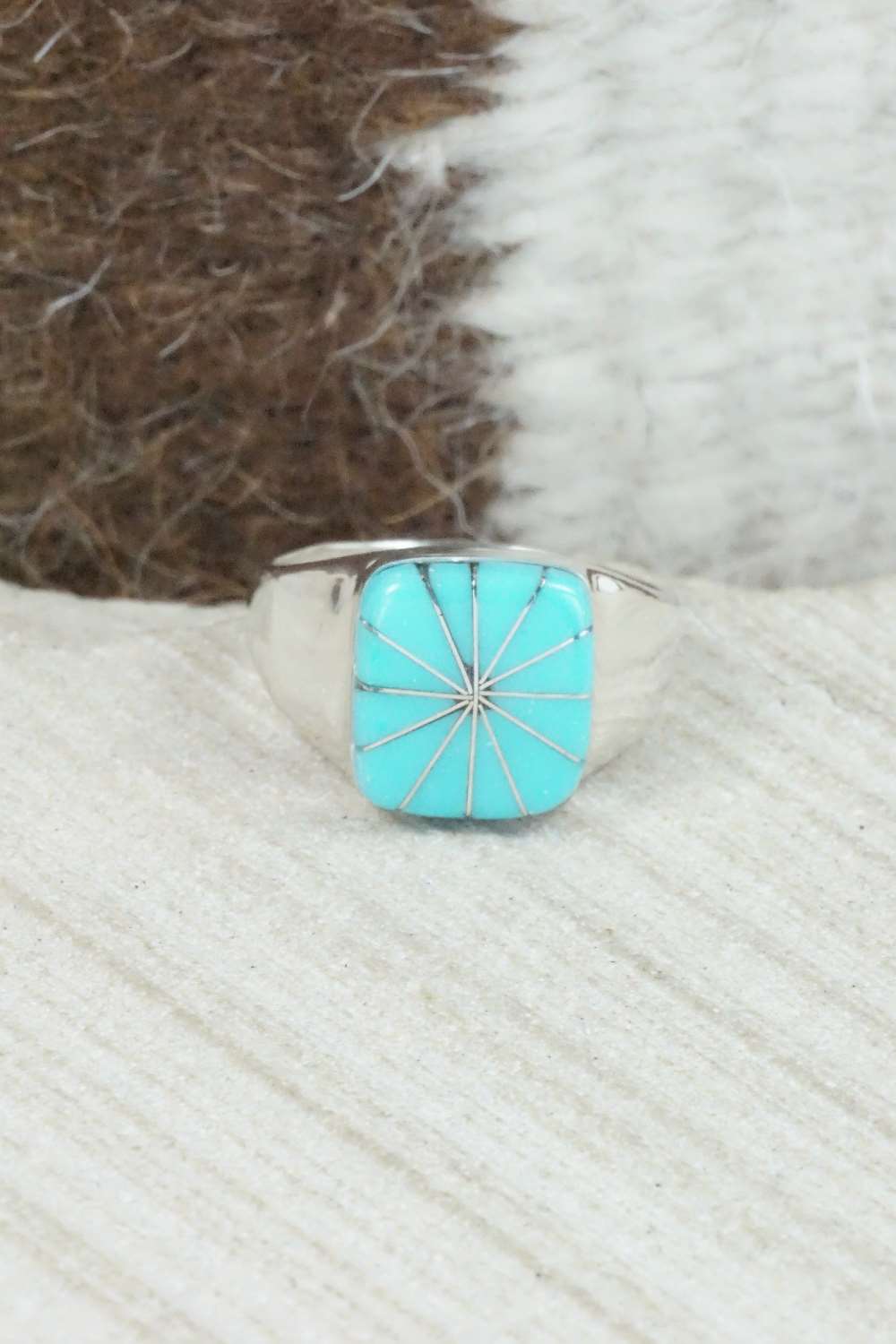 Turquoise & Sterling Silver Ring - Johnson Laweka - Size 6