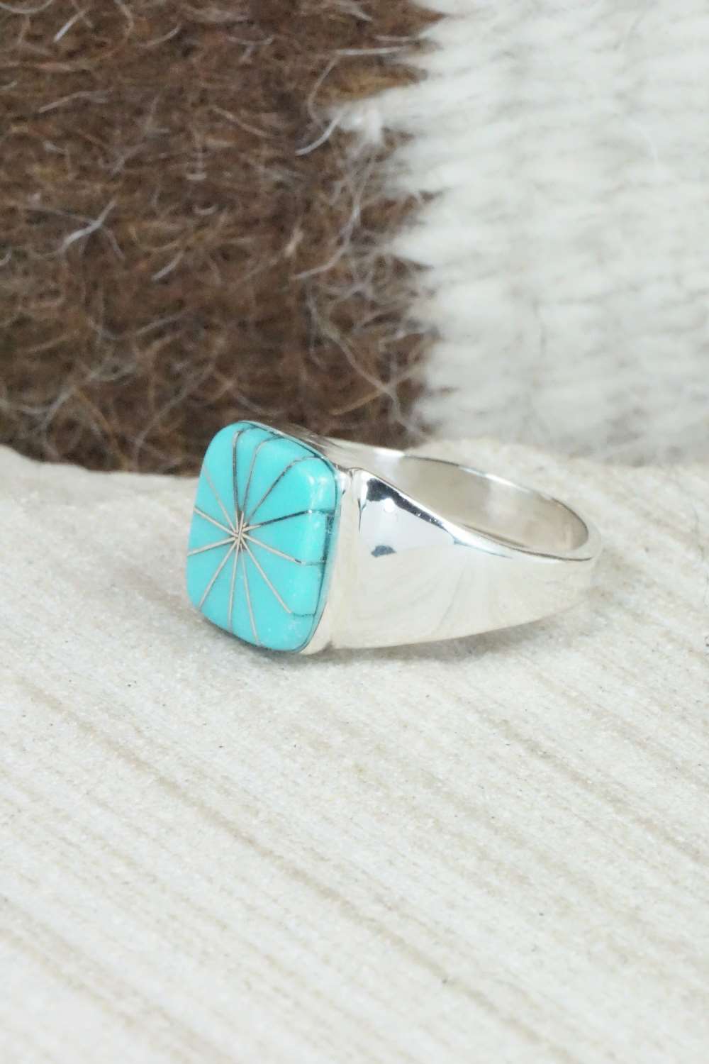 Turquoise & Sterling Silver Ring - Johnson Laweka - Size 6