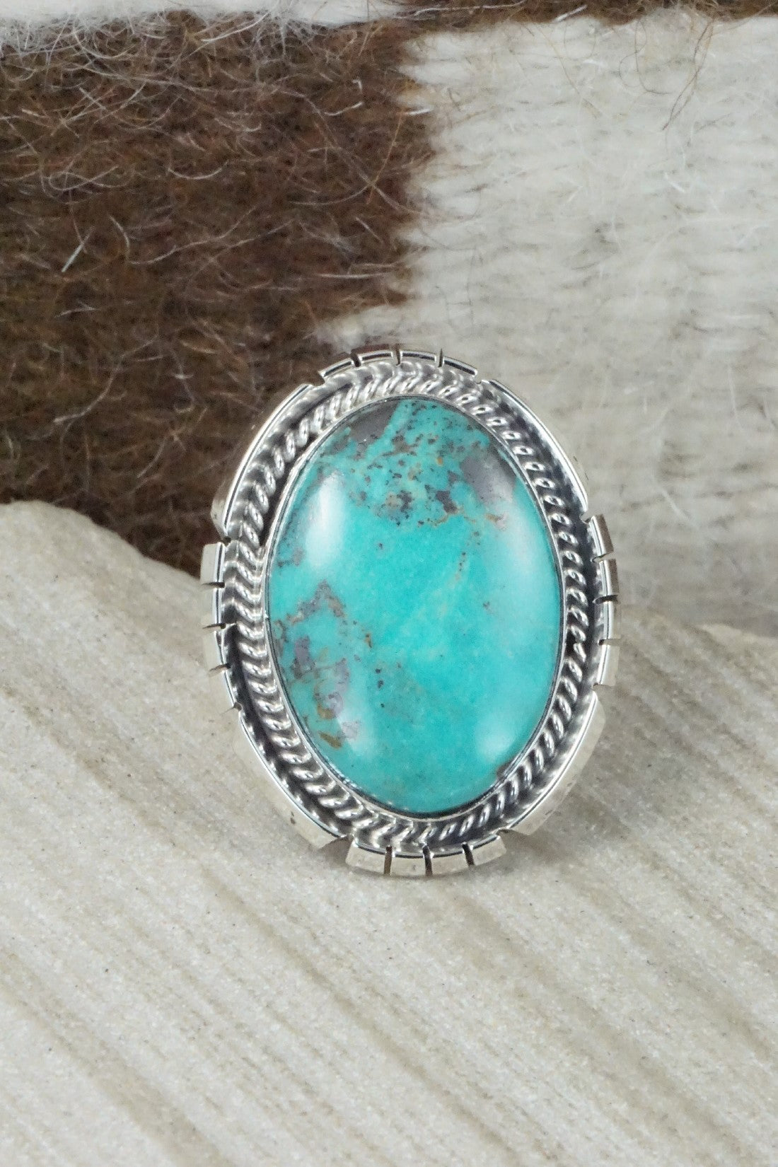 Turquoise & Sterling Silver Ring - Samuel Yellowhair - Size 7.75