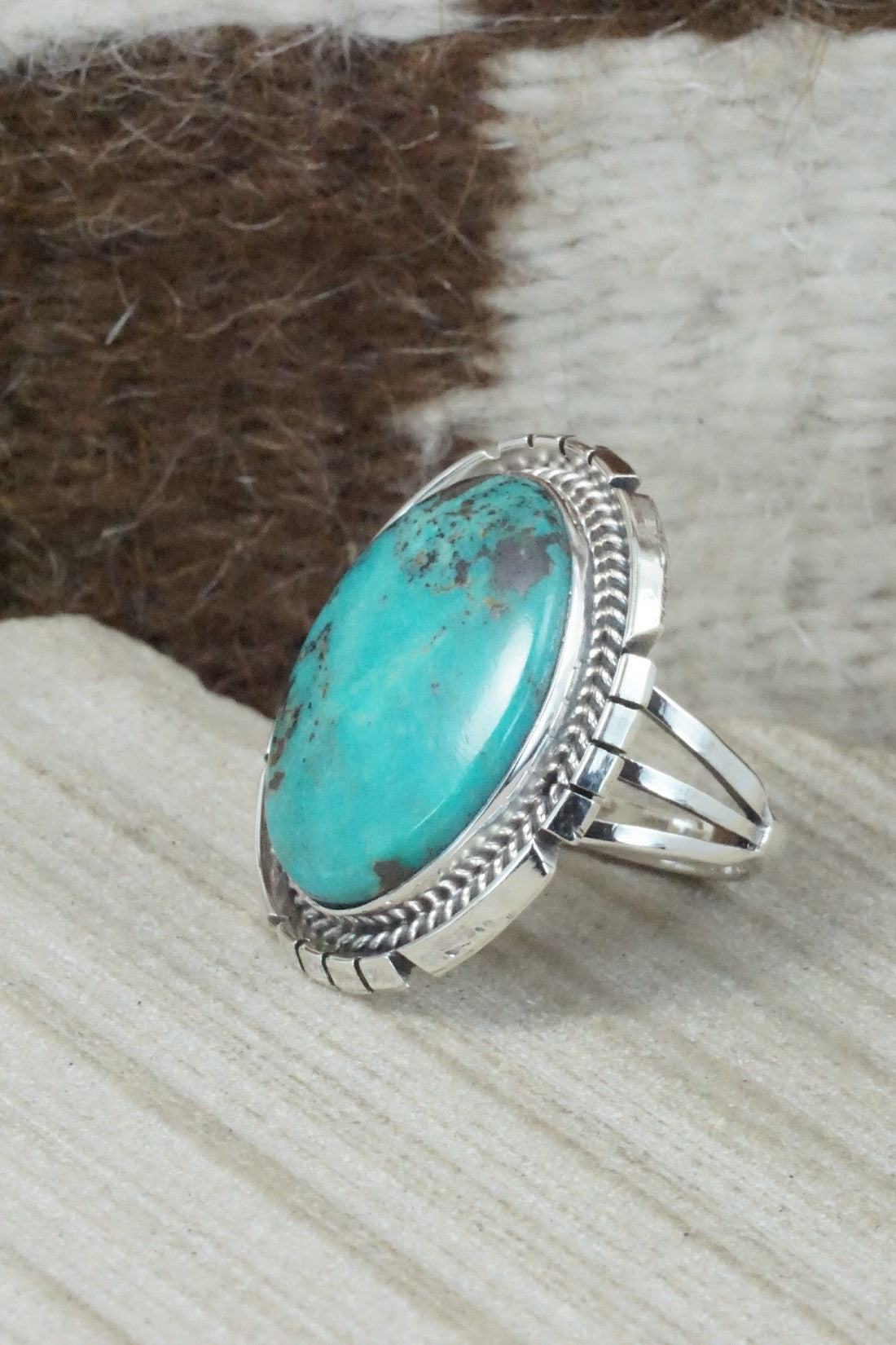 Turquoise & Sterling Silver Ring - Samuel Yellowhair - Size 7.75