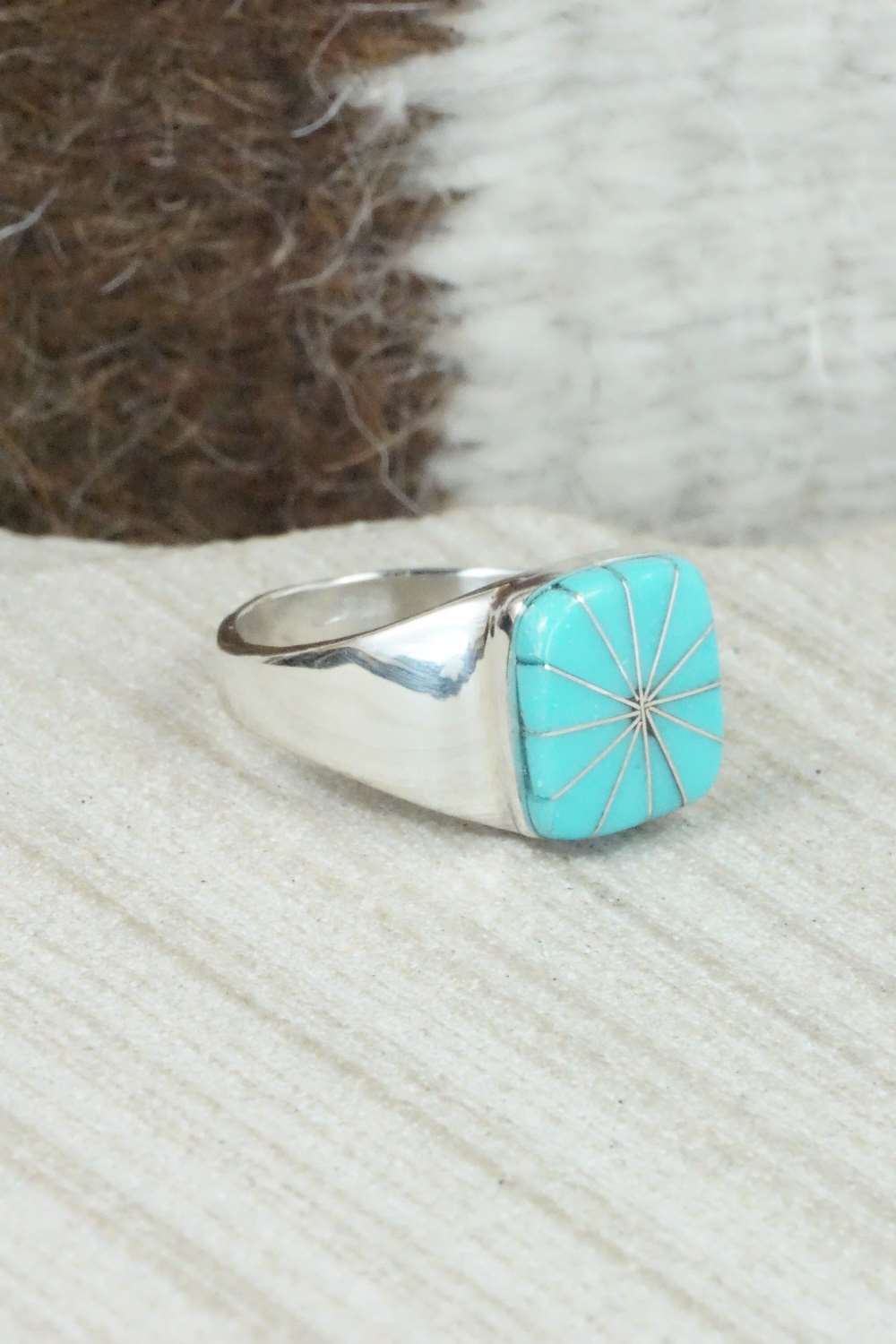 Turquoise & Sterling Silver Ring - Johnson Laweka - Size 6