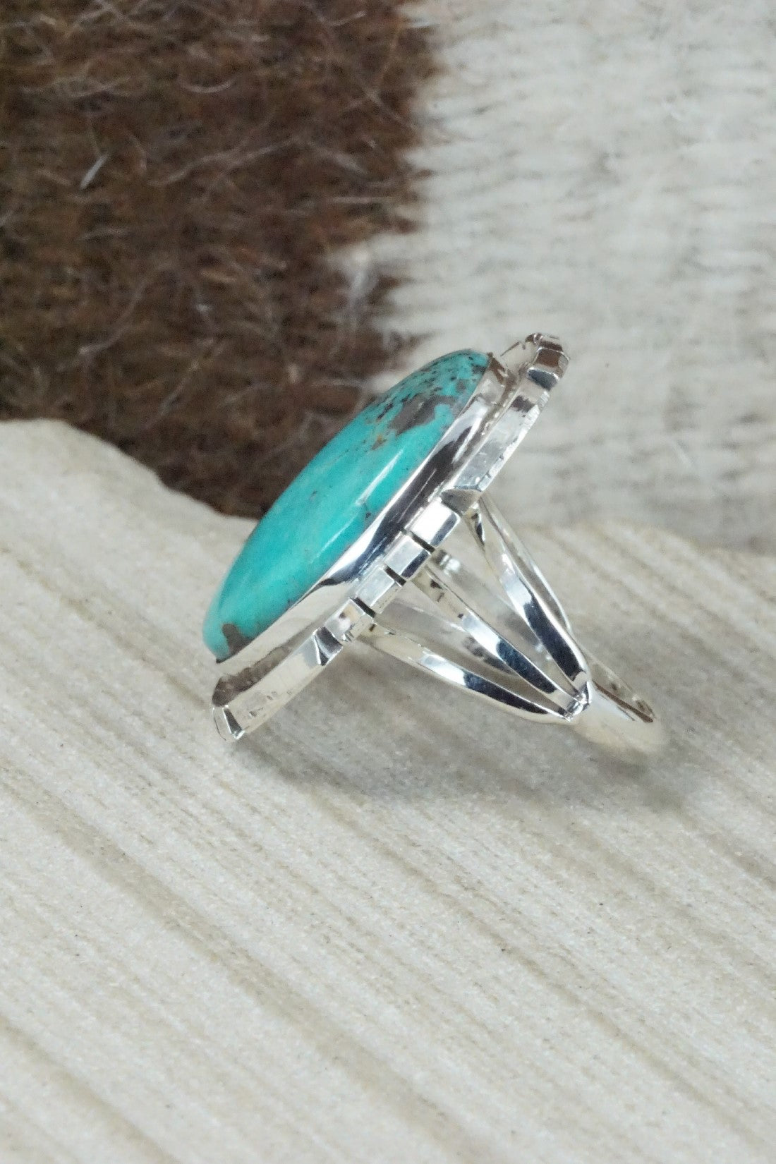 Turquoise & Sterling Silver Ring - Samuel Yellowhair - Size 7.75