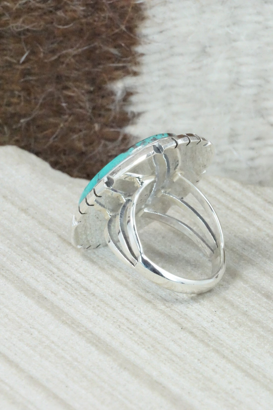 Turquoise & Sterling Silver Ring - Samuel Yellowhair - Size 7.75