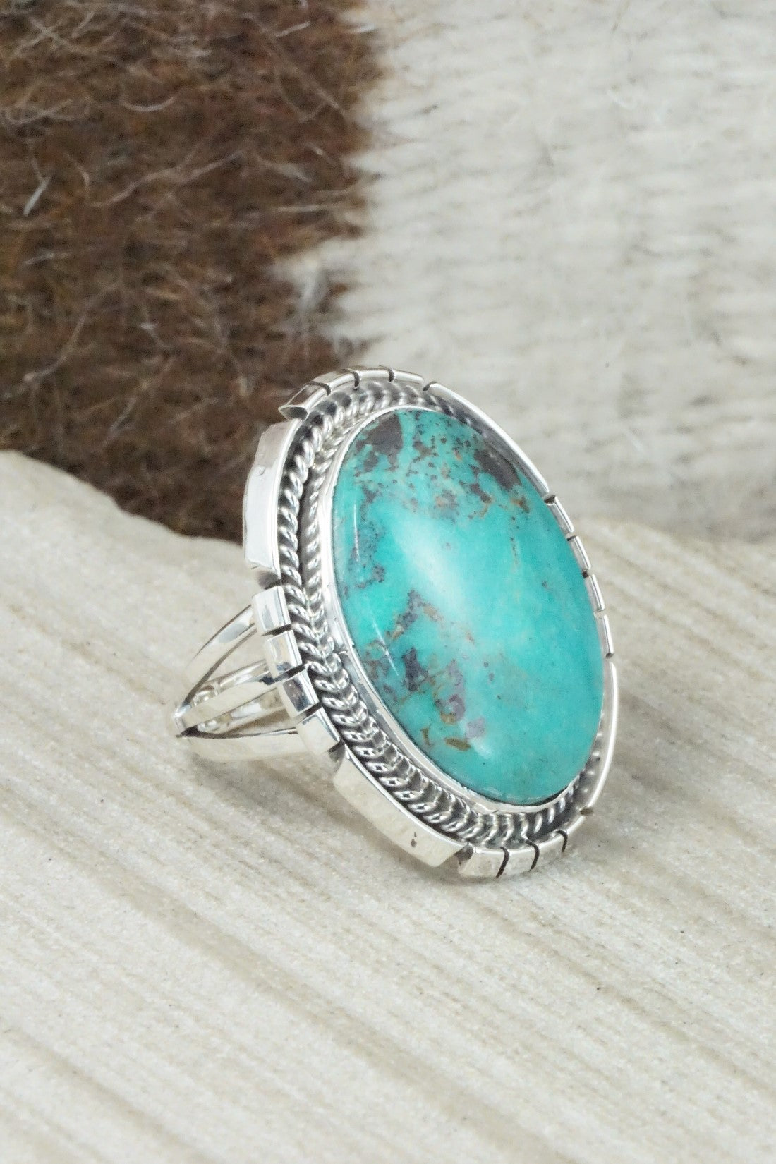Turquoise & Sterling Silver Ring - Samuel Yellowhair - Size 7.75