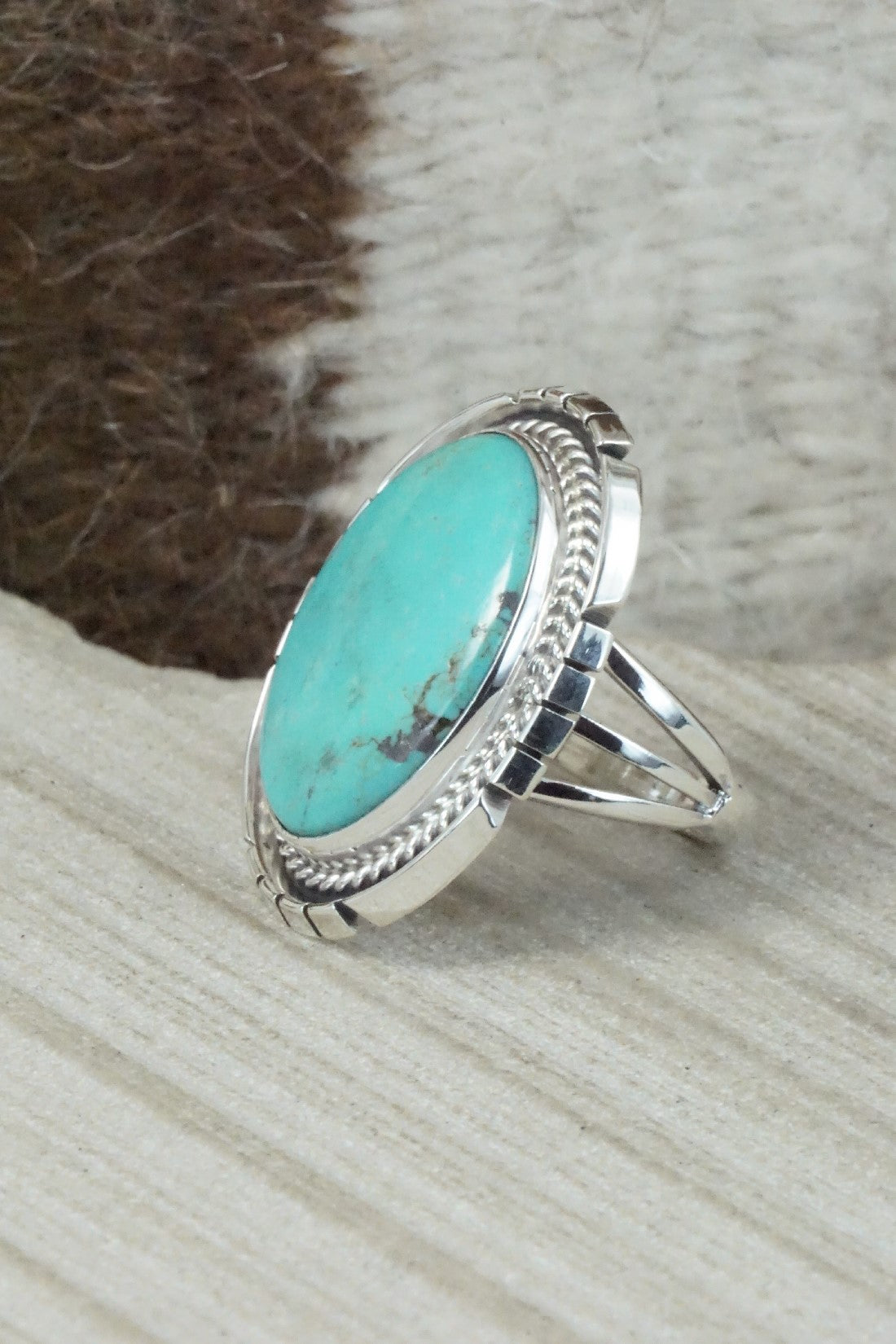Turquoise & Sterling Silver Ring - Samuel Yellowhair - Size 7.75