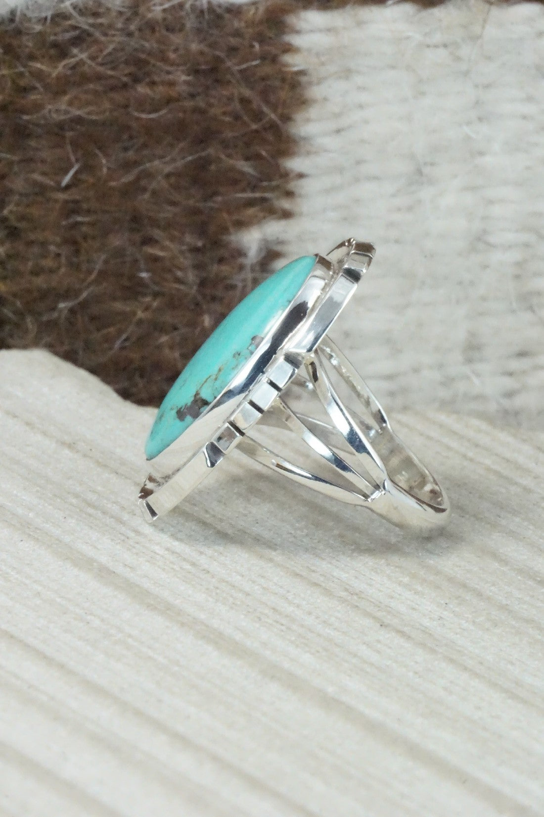 Turquoise & Sterling Silver Ring - Samuel Yellowhair - Size 7.75