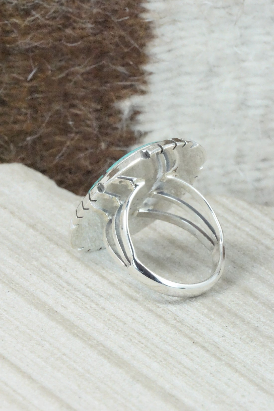 Turquoise & Sterling Silver Ring - Samuel Yellowhair - Size 7.75