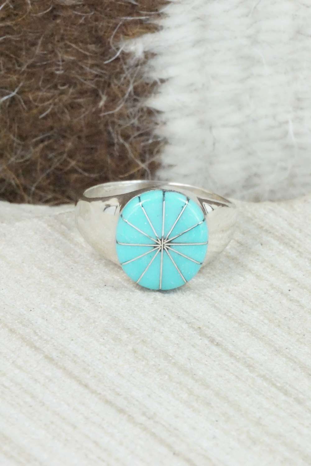 Turquoise & Sterling Silver Ring - Johnson Laweka - Size 7.5