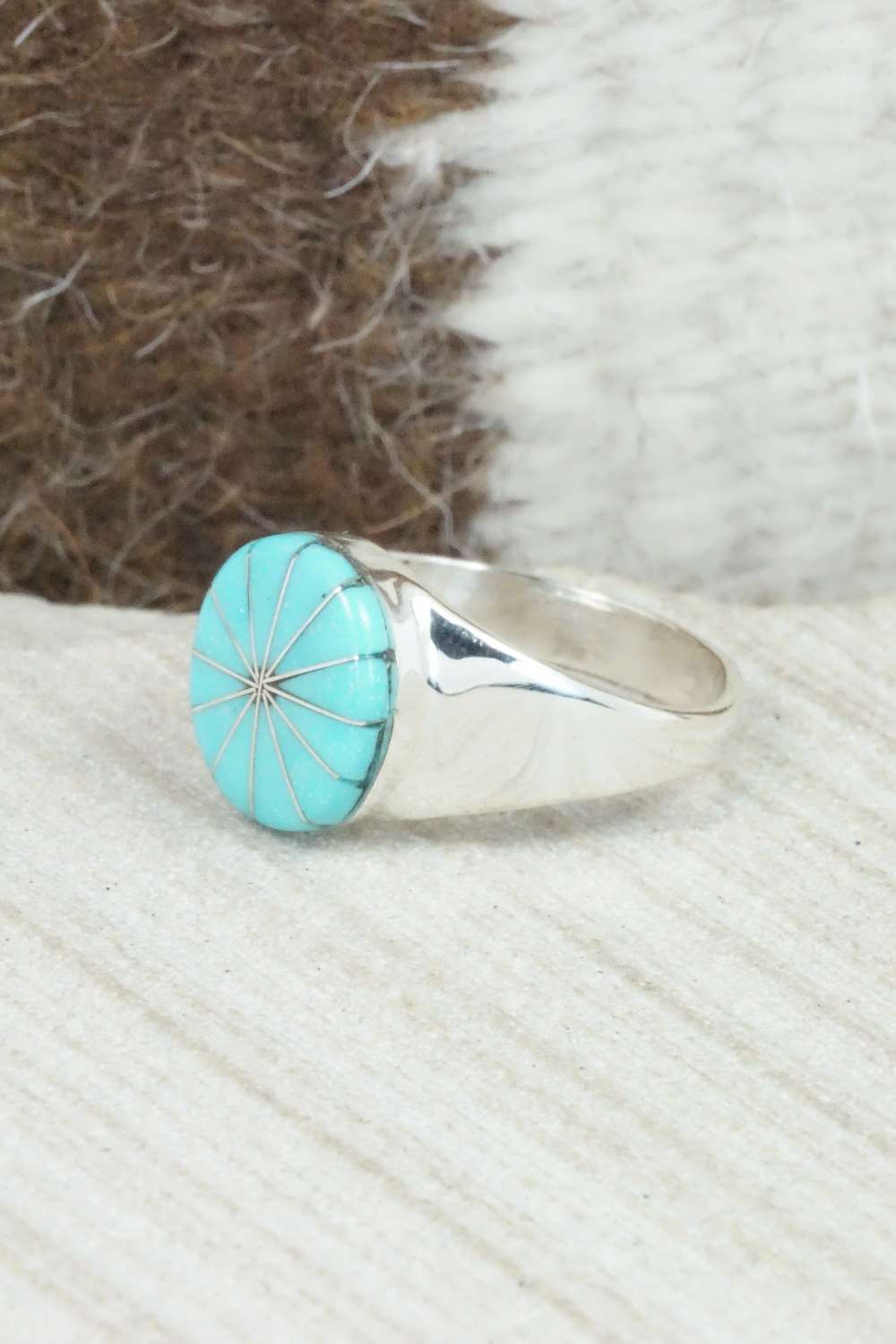 Turquoise & Sterling Silver Ring - Johnson Laweka - Size 7.5