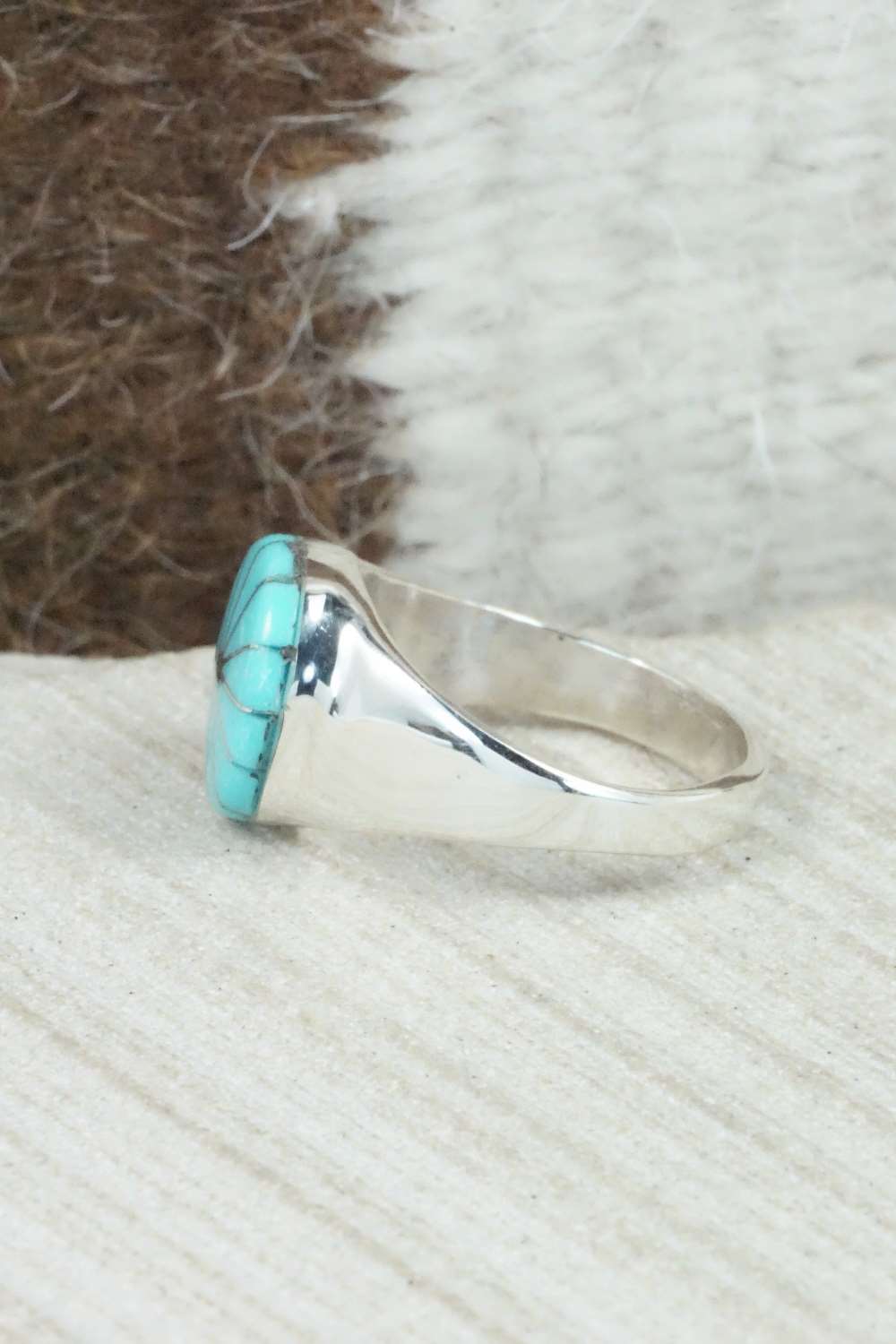 Turquoise & Sterling Silver Ring - Johnson Laweka - Size 7.5