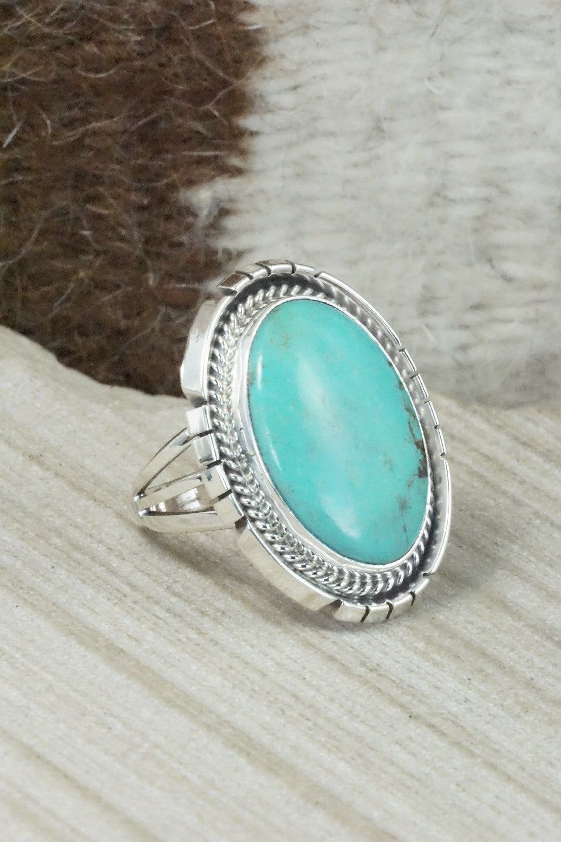 Turquoise & Sterling Silver Ring - Samuel Yellowhair - Size 7.75