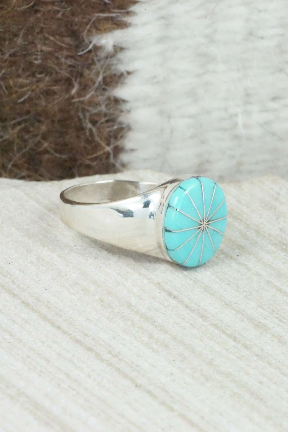 Turquoise & Sterling Silver Ring - Johnson Laweka - Size 7.5