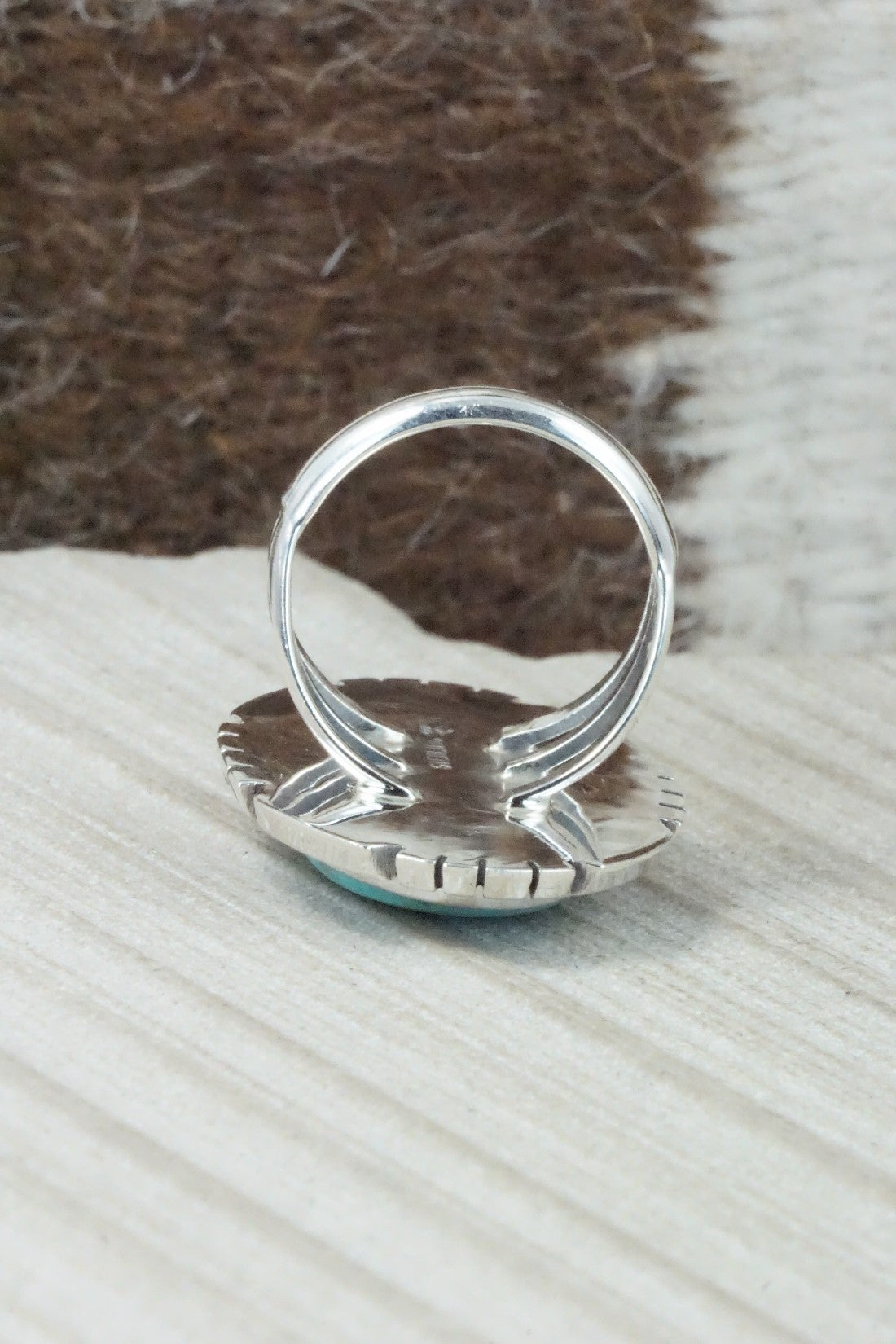 Turquoise & Sterling Silver Ring - Samuel Yellowhair - Size 7.75