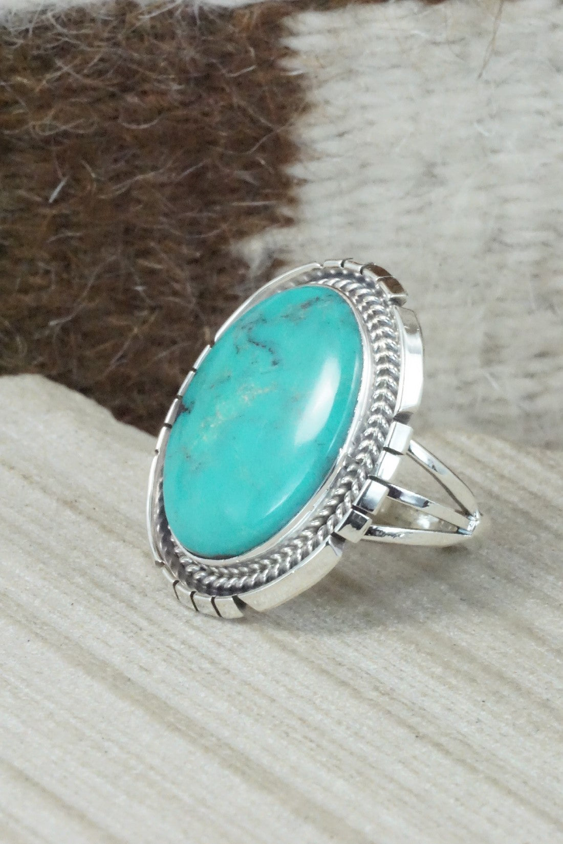 Turquoise & Sterling Silver Ring - Samuel Yellowhair - Size 9.5
