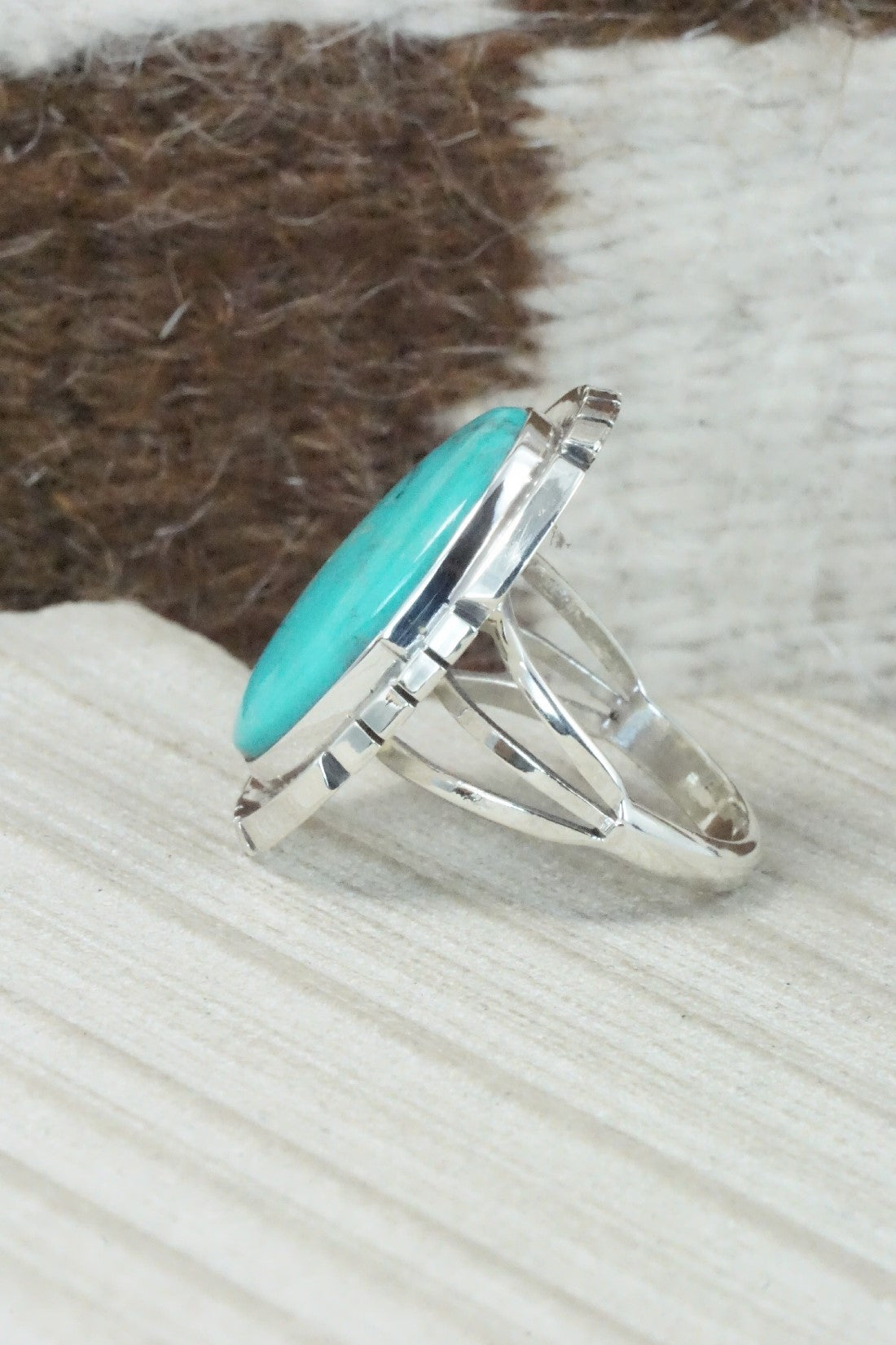 Turquoise & Sterling Silver Ring - Samuel Yellowhair - Size 9.5