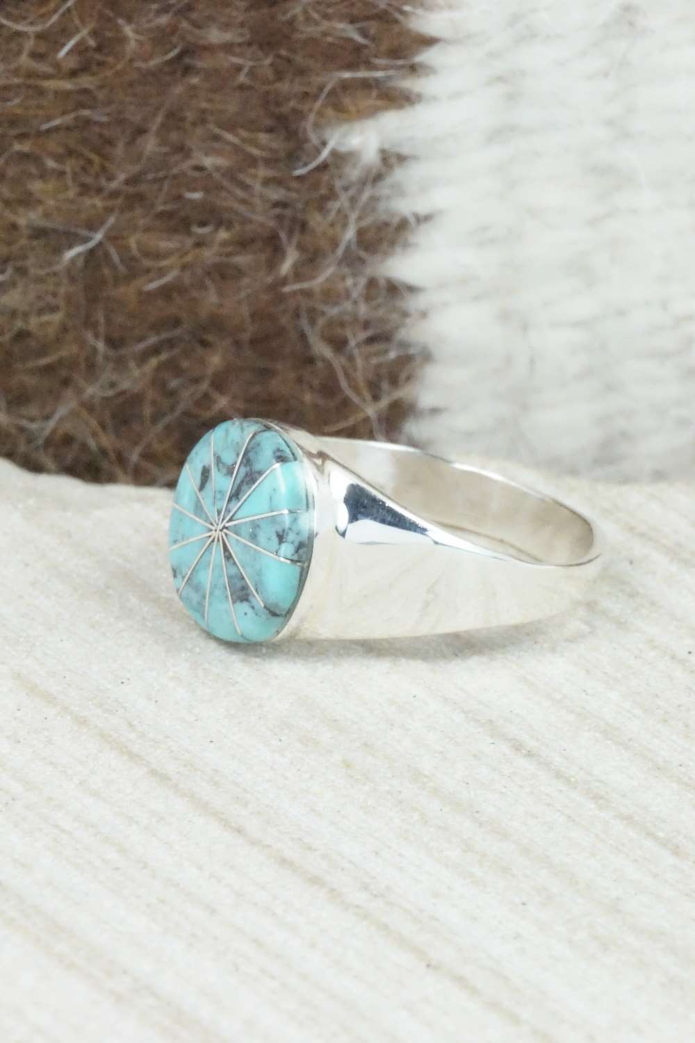Turquoise & Sterling Silver Ring - Johnson Laweka - Size 8.25