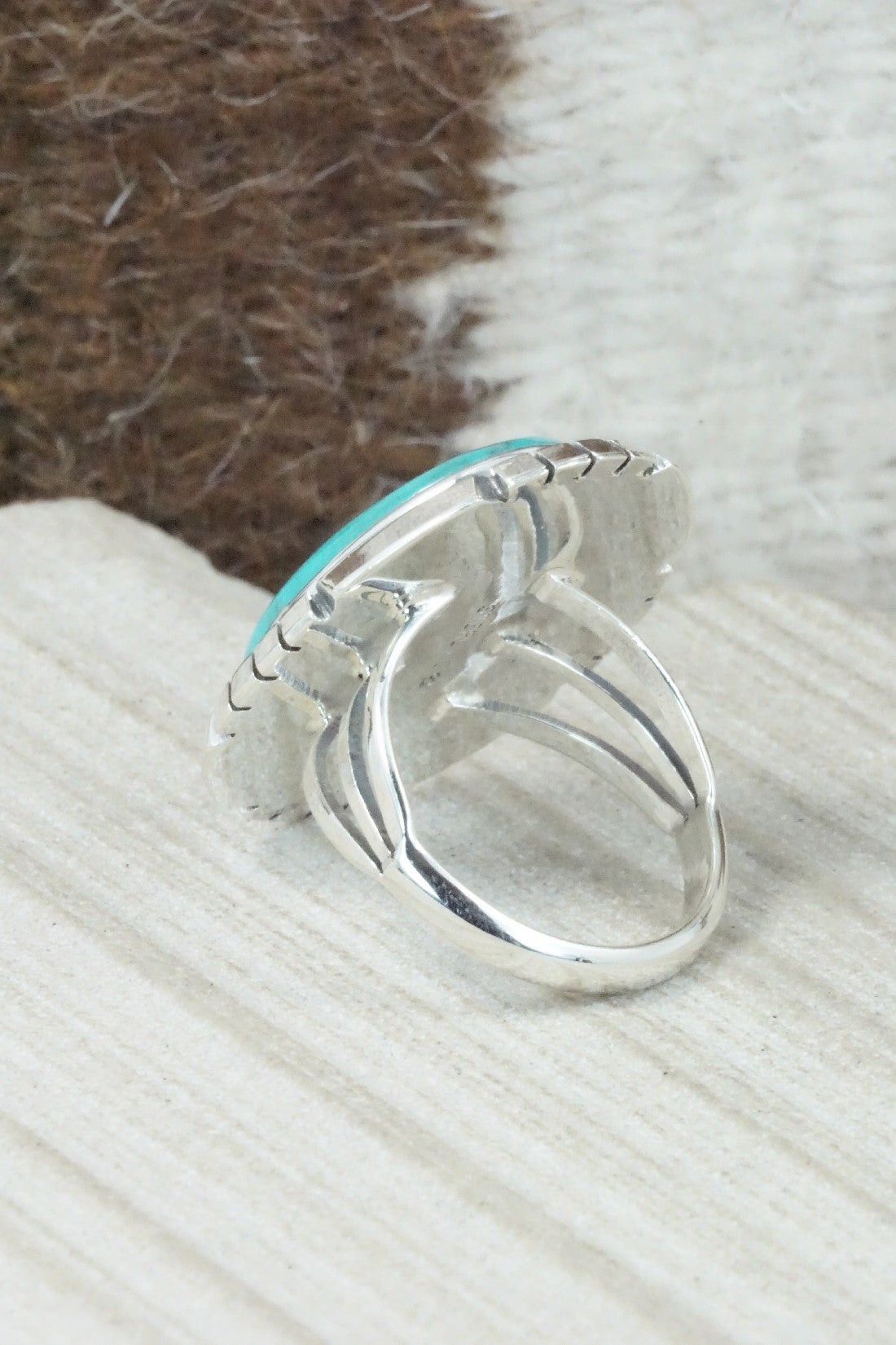 Turquoise & Sterling Silver Ring - Samuel Yellowhair - Size 9.5