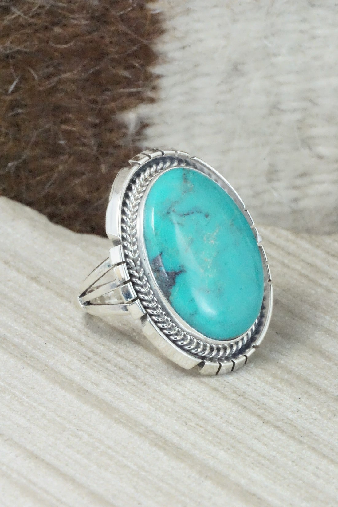 Turquoise & Sterling Silver Ring - Samuel Yellowhair - Size 9.5