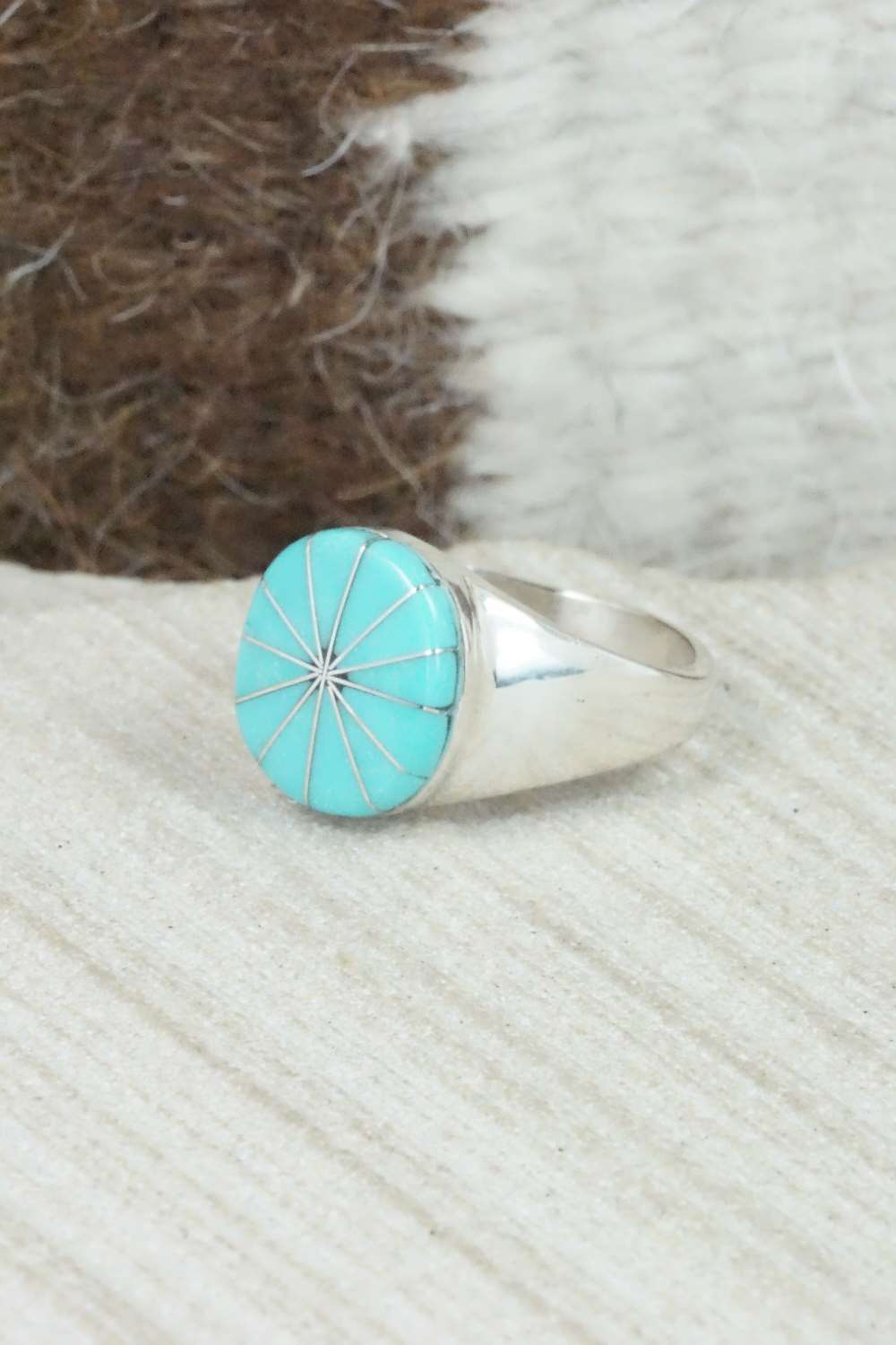 Turquoise & Sterling Silver Ring - Johnson Laweka - Size 5.5