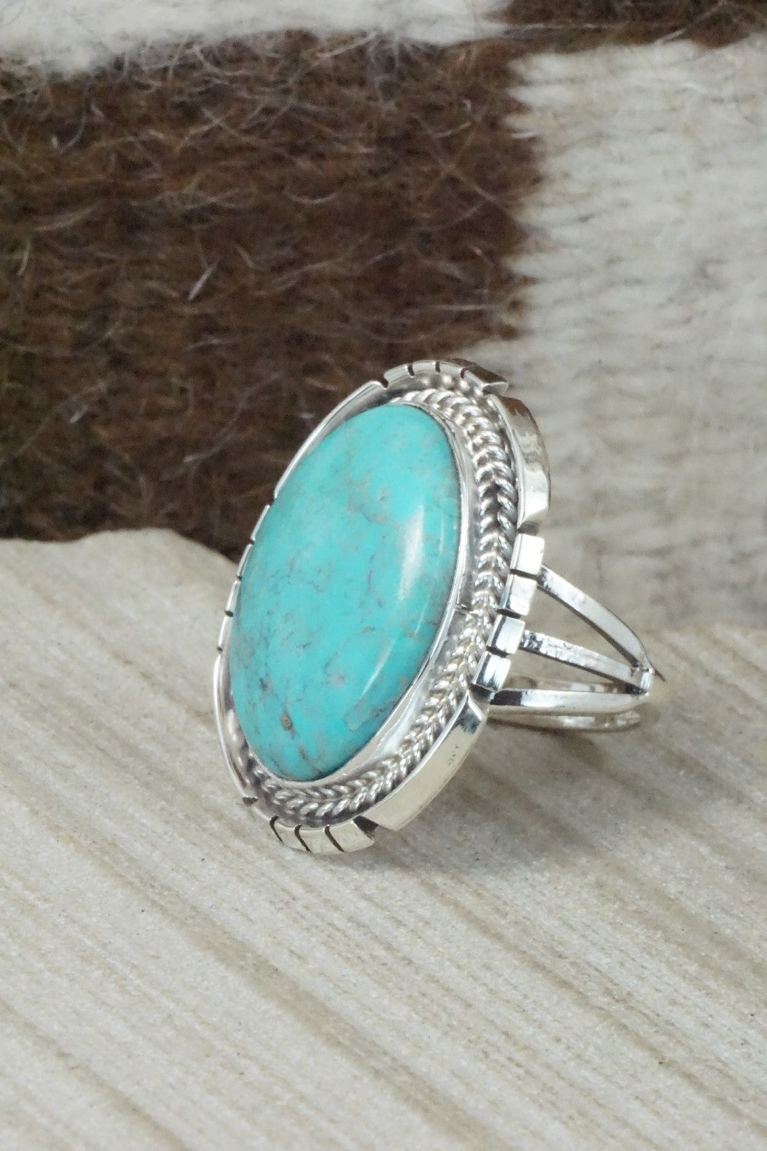 Turquoise & Sterling Silver Ring - Samuel Yellowhair - Size 8.75