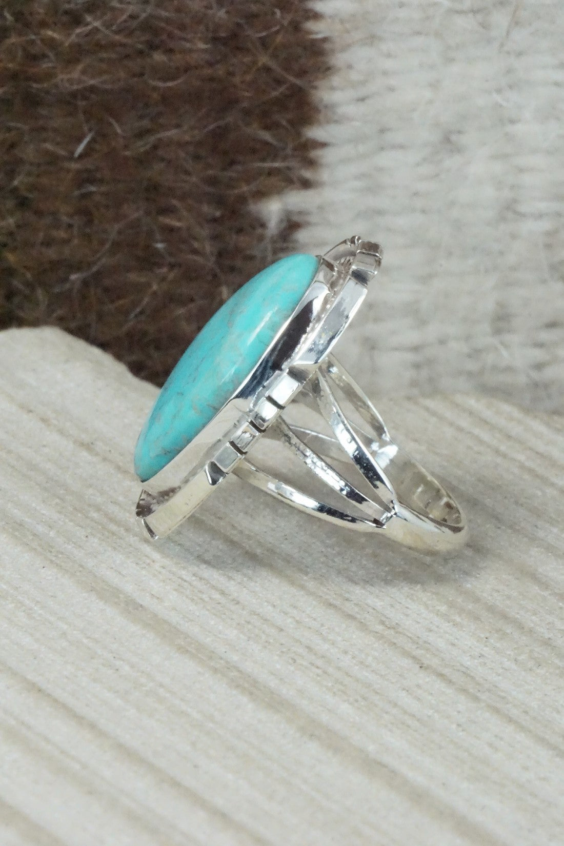 Turquoise & Sterling Silver Ring - Samuel Yellowhair - Size 8.75