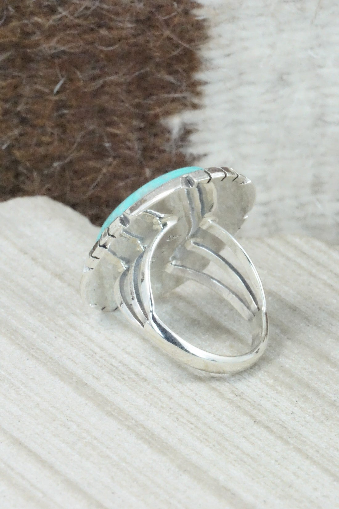 Turquoise & Sterling Silver Ring - Samuel Yellowhair - Size 8.75