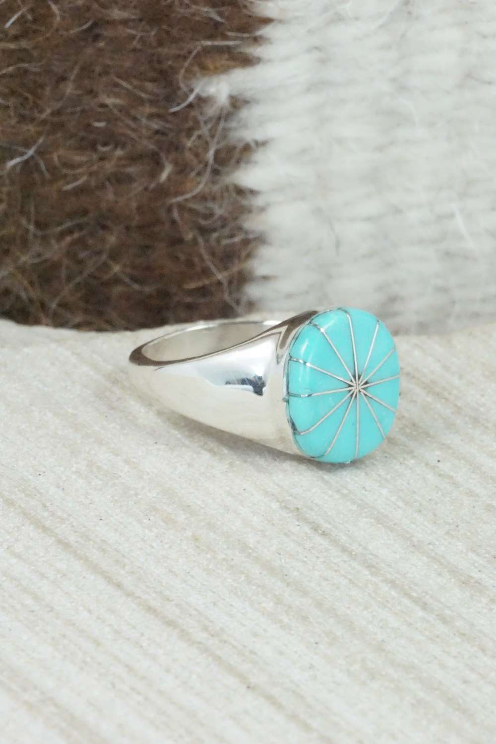 Turquoise & Sterling Silver Ring - Johnson Laweka - Size 5.5