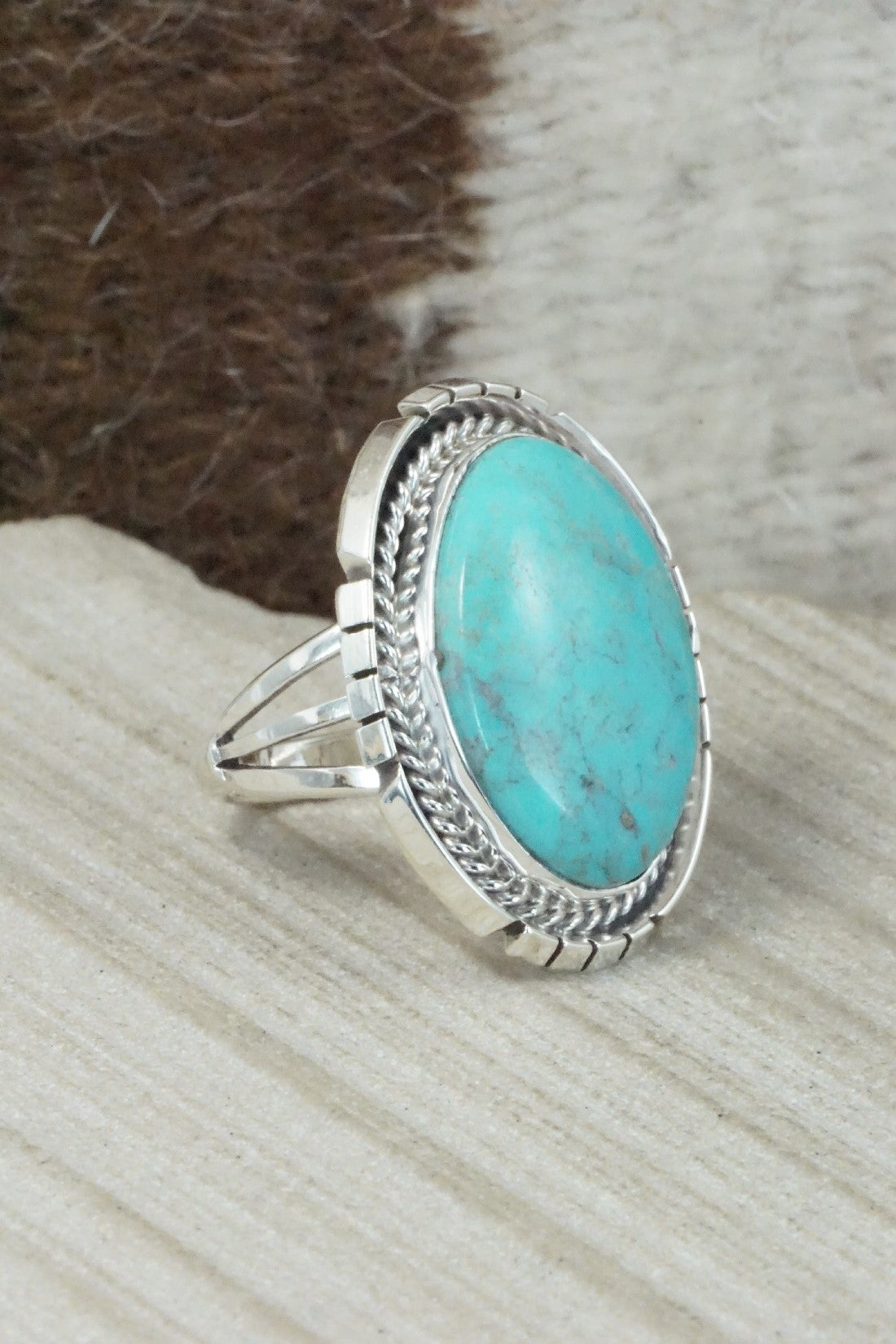 Turquoise & Sterling Silver Ring - Samuel Yellowhair - Size 8.75