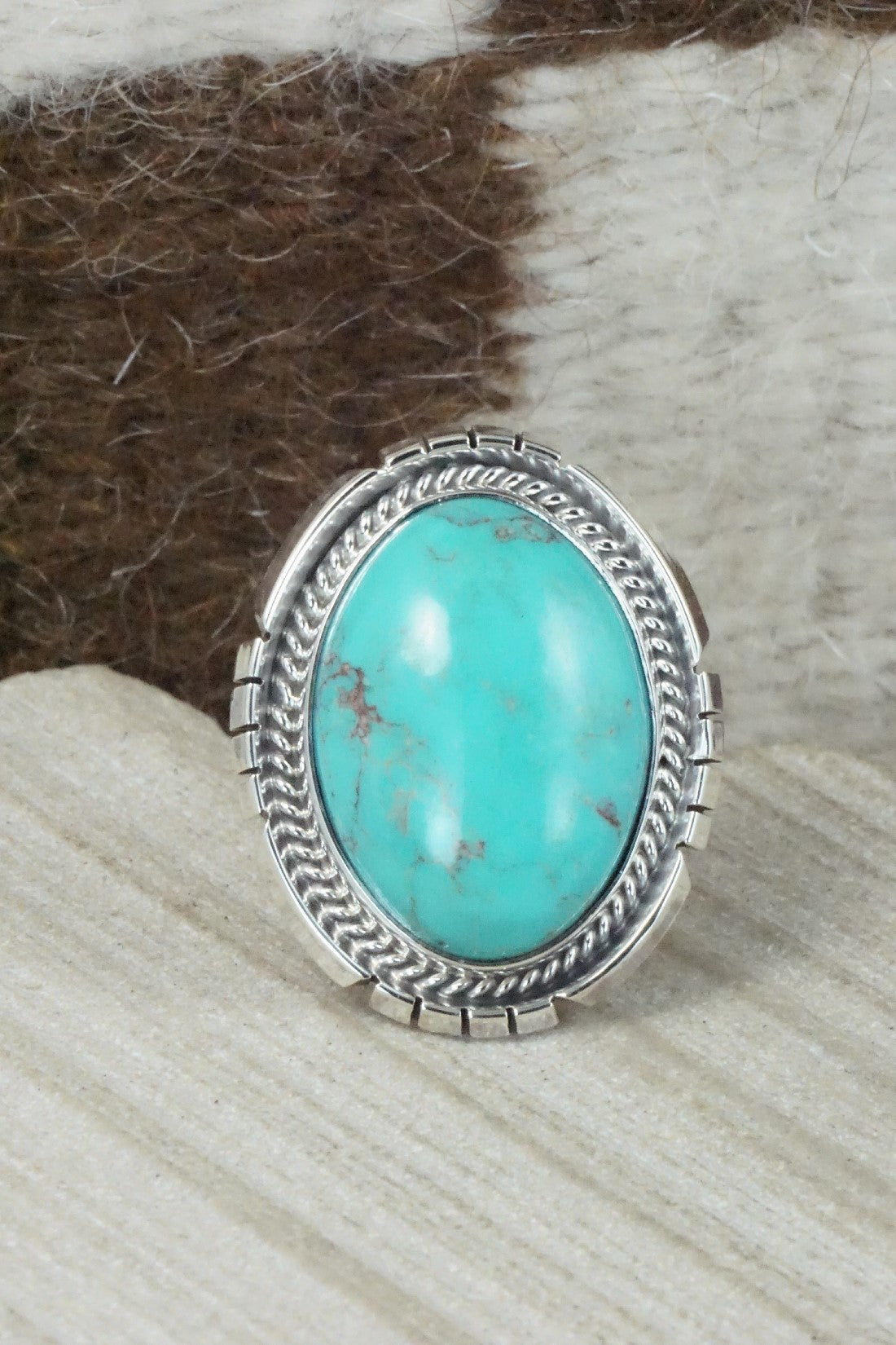 Turquoise & Sterling Silver Ring - Samuel Yellowhair - Size 8.5