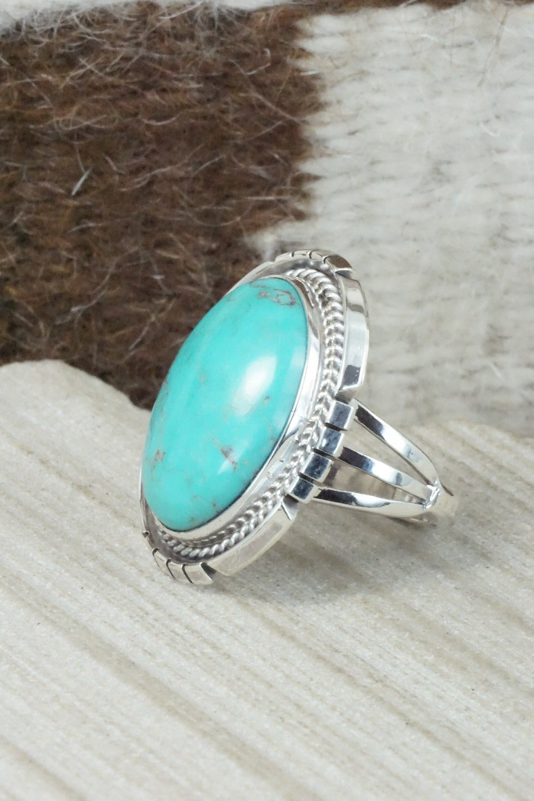 Turquoise & Sterling Silver Ring - Samuel Yellowhair - Size 8.5