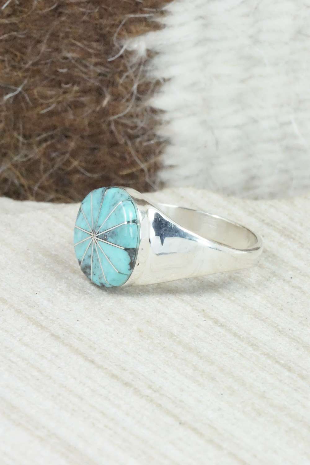 Turquoise & Sterling Silver Ring - Johnson Laweka - Size 6.75