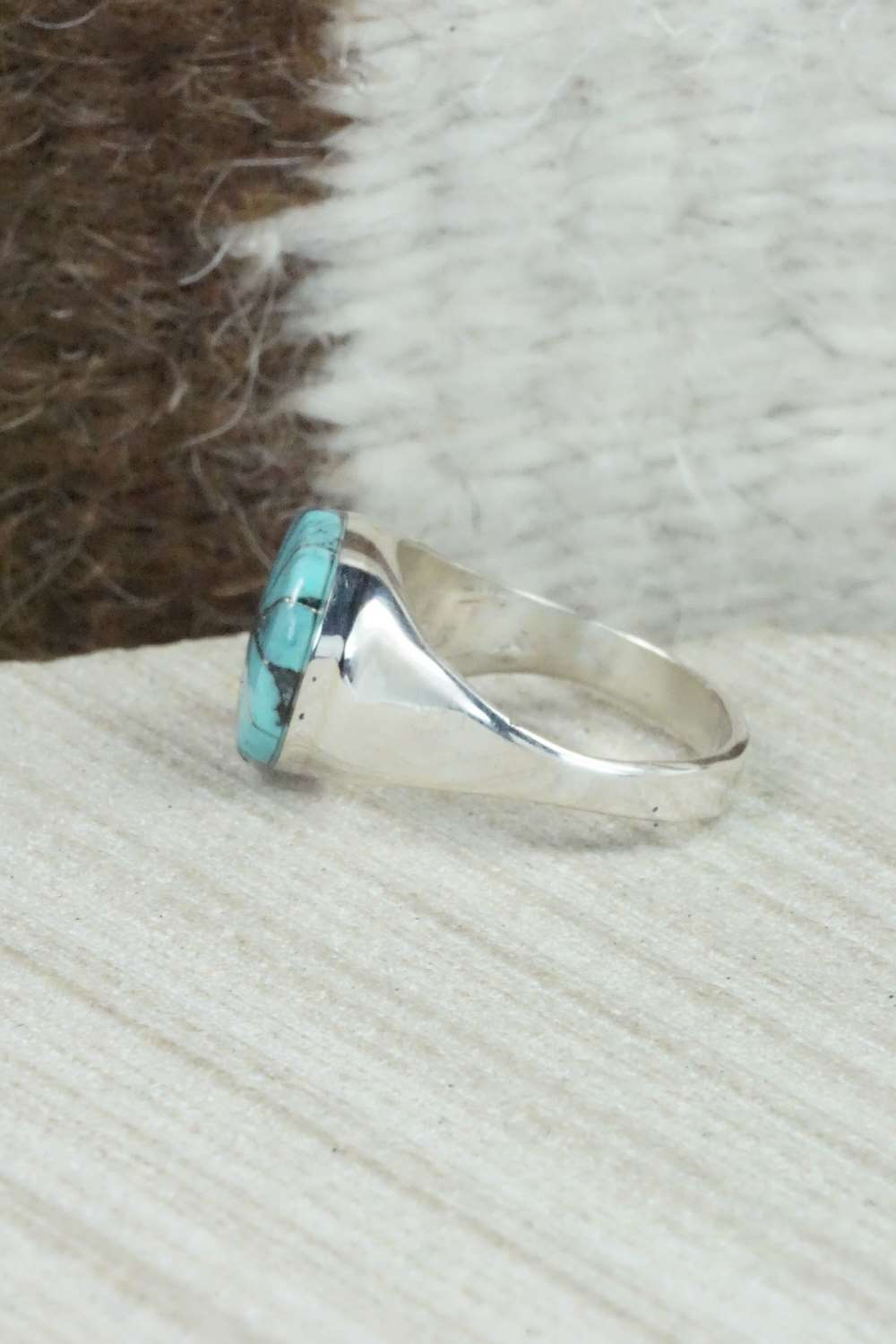 Turquoise & Sterling Silver Ring - Johnson Laweka - Size 6.75