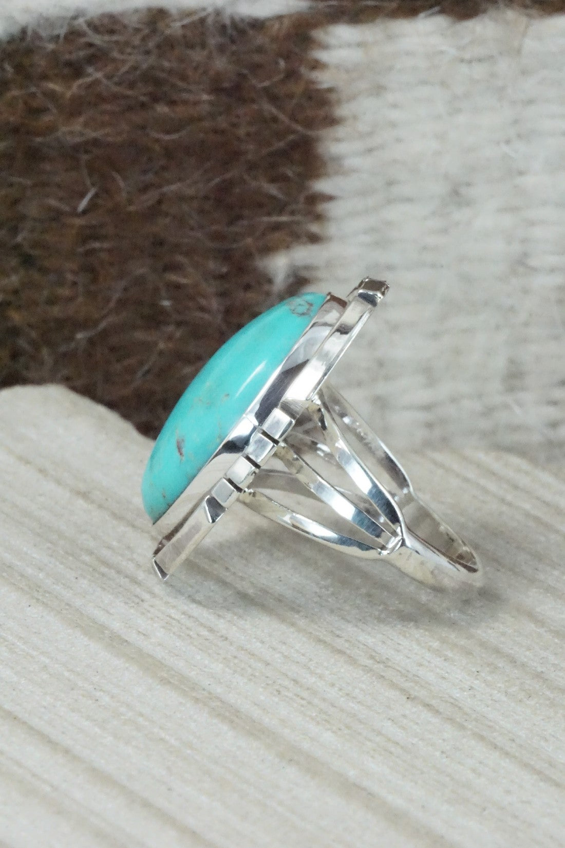 Turquoise & Sterling Silver Ring - Samuel Yellowhair - Size 8.5