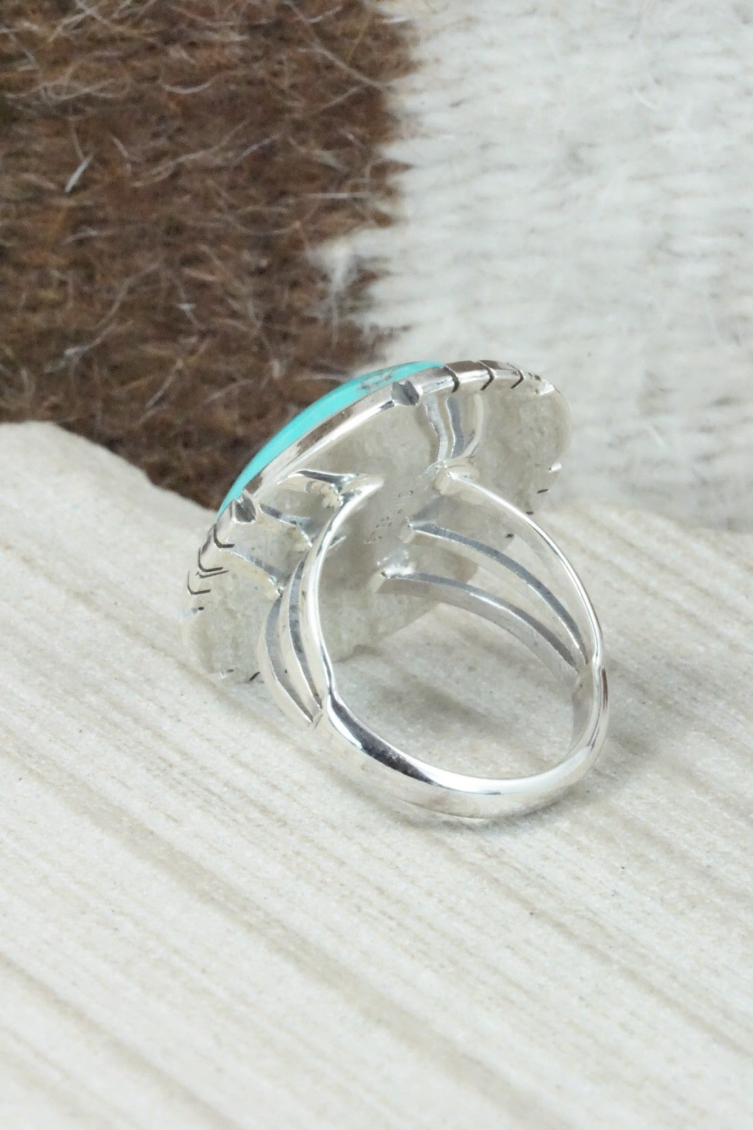 Turquoise & Sterling Silver Ring - Samuel Yellowhair - Size 8.5